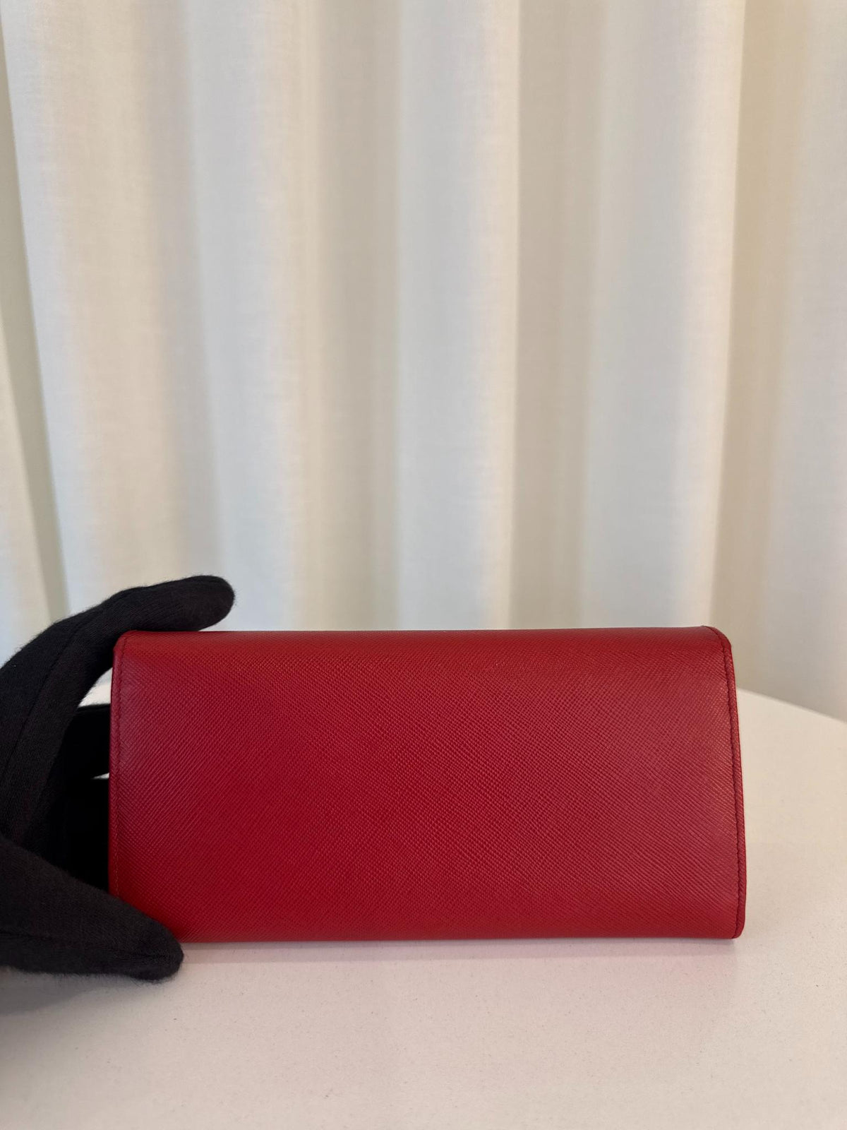 Prada Red Saffiano Leather Continental Wallet