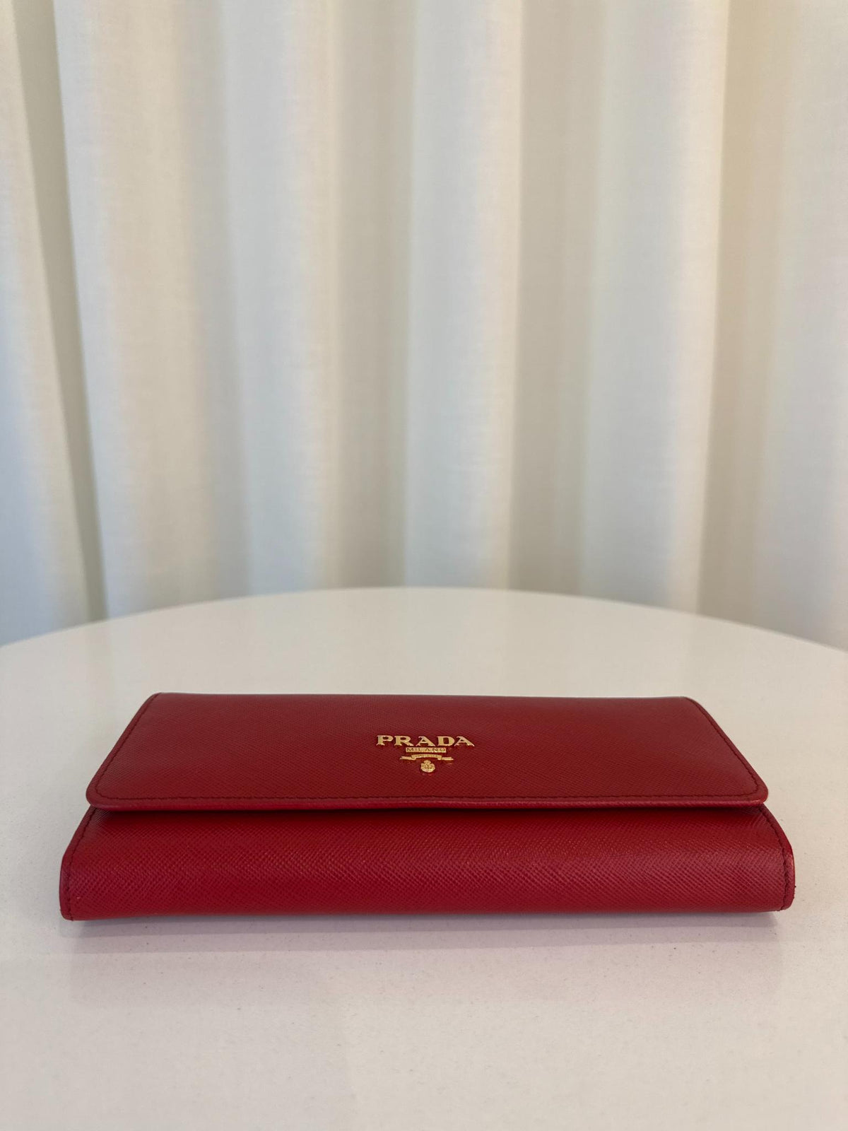 Prada Red Saffiano Leather Continental Wallet