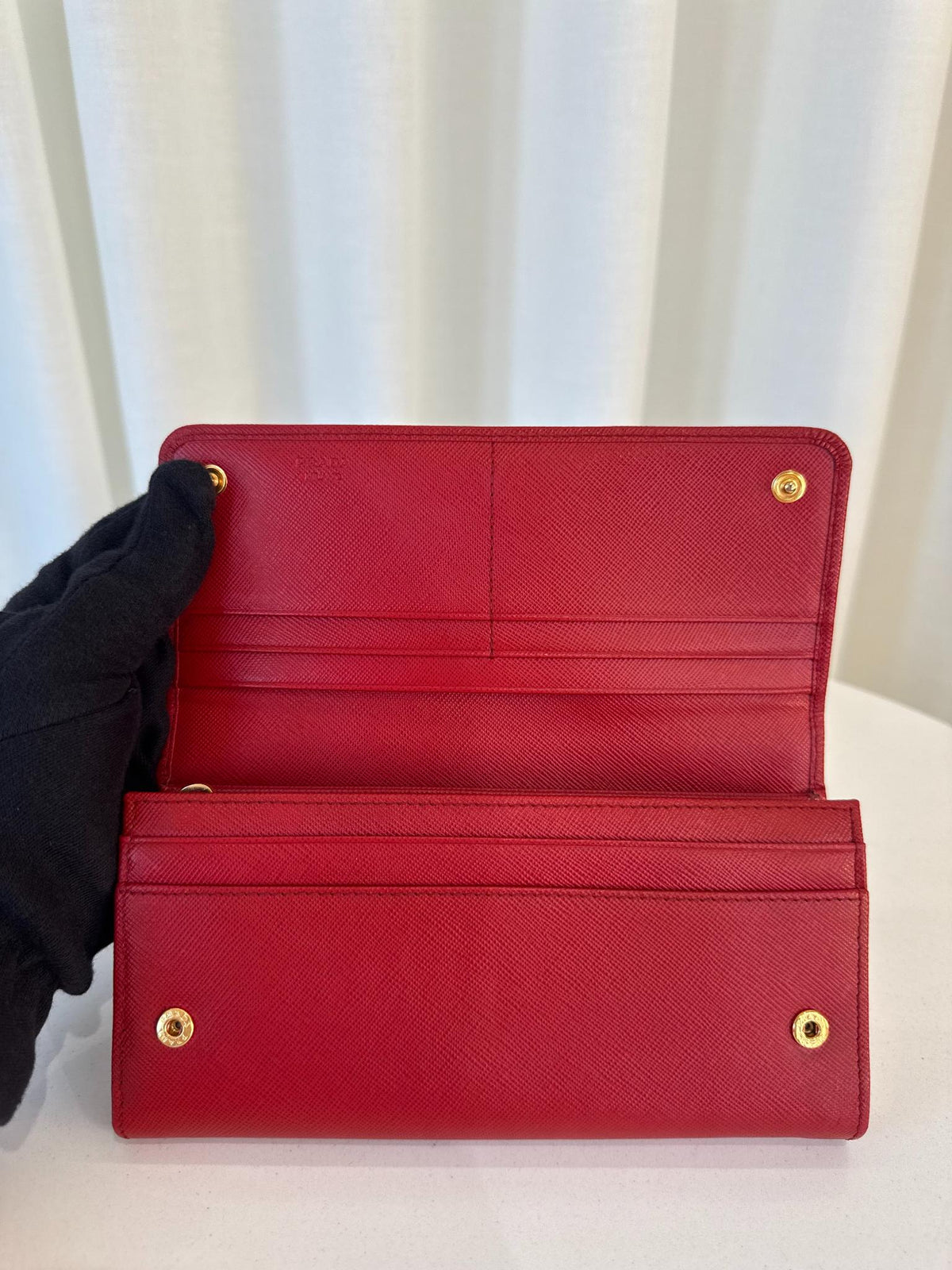 Prada Red Saffiano Leather Continental Wallet