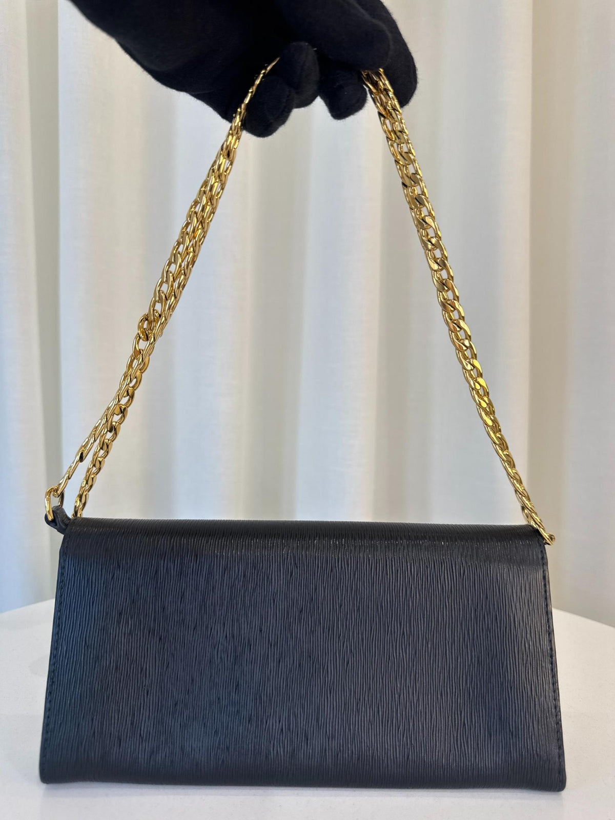 Prada Black Vitello Move Leather Continental Wallet on Chain
