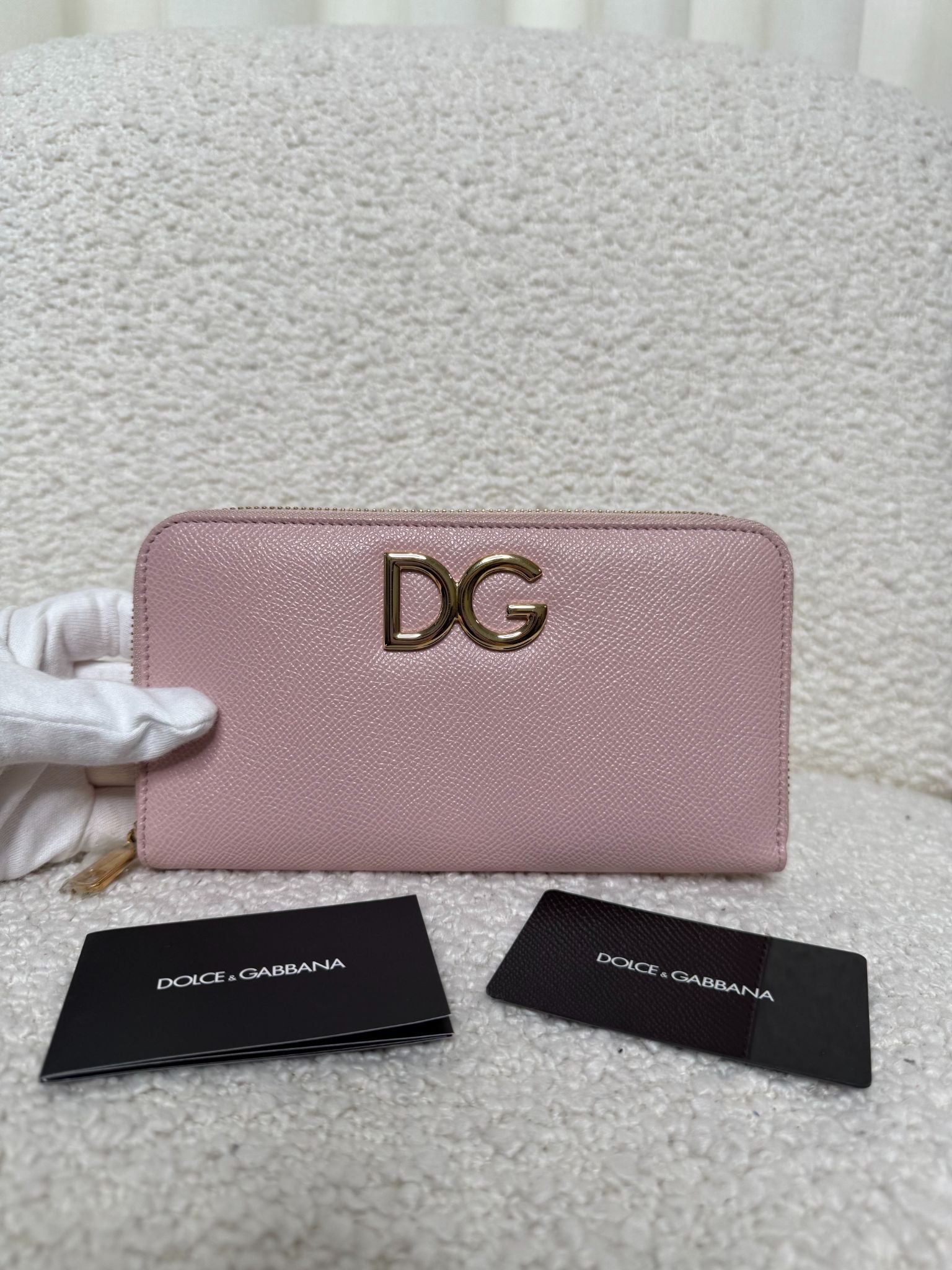 Dolce & Gabbana Light Pink Leather Zip Around Continental Wallet