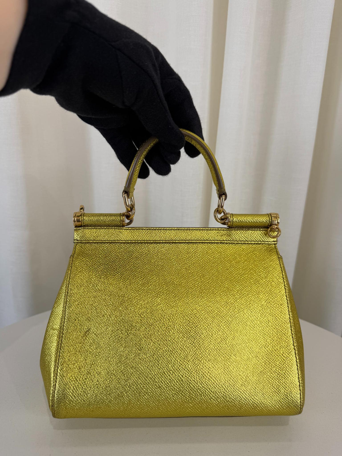 Dolce Gabbana Metallic Leather Small Miss Sicily Top Handle Bag