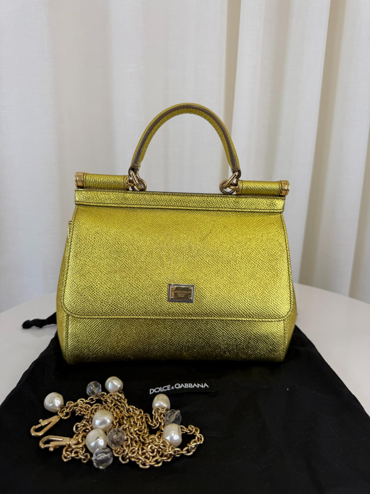 Dolce Gabbana Metallic Leather Small Miss Sicily Top Handle Bag