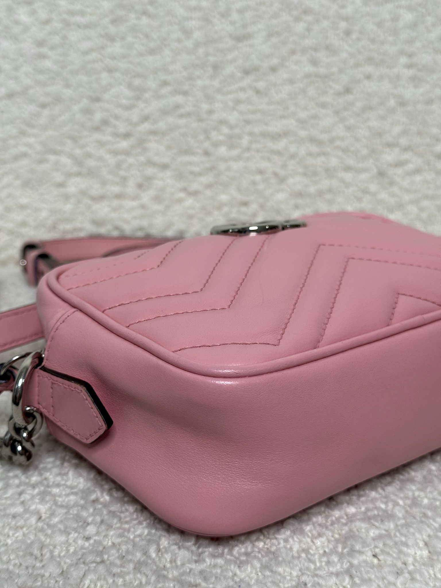 Gucci Mini GG Marmont Baby Pink Calfskin Matelassé Camera Bag