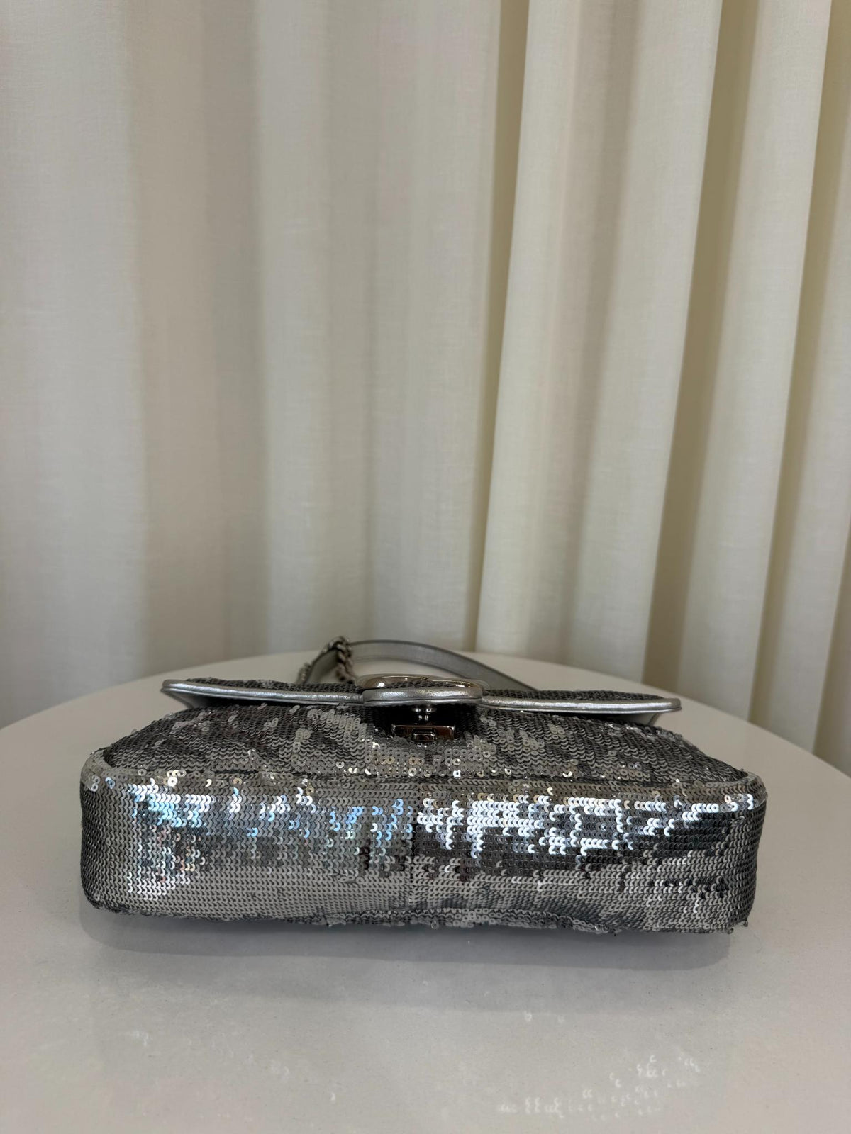 Gucci GG Marmont Sequin Matelassé Silver Shoulder Bag