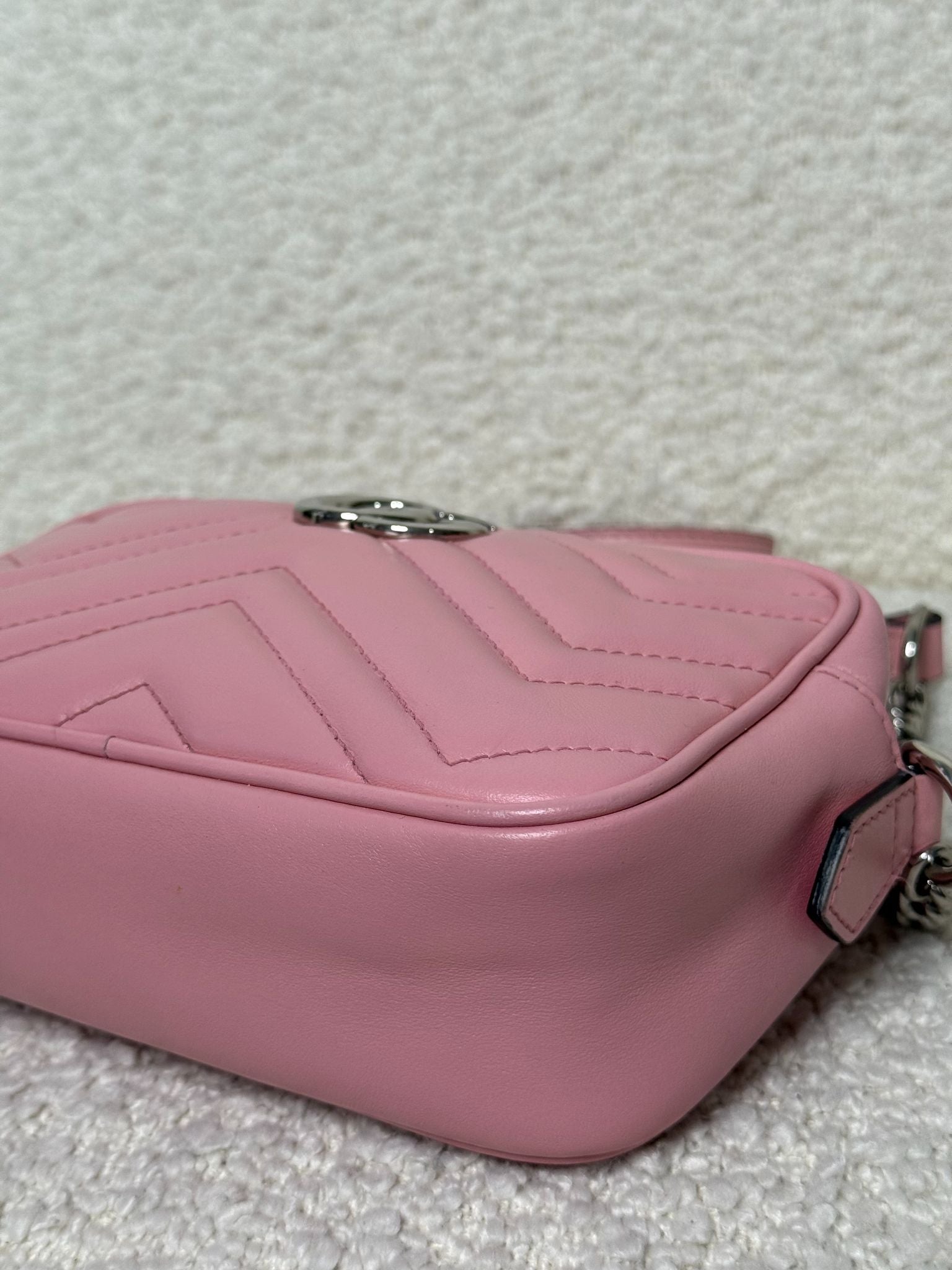 Gucci Mini GG Marmont Baby Pink Calfskin Matelassé Camera Bag