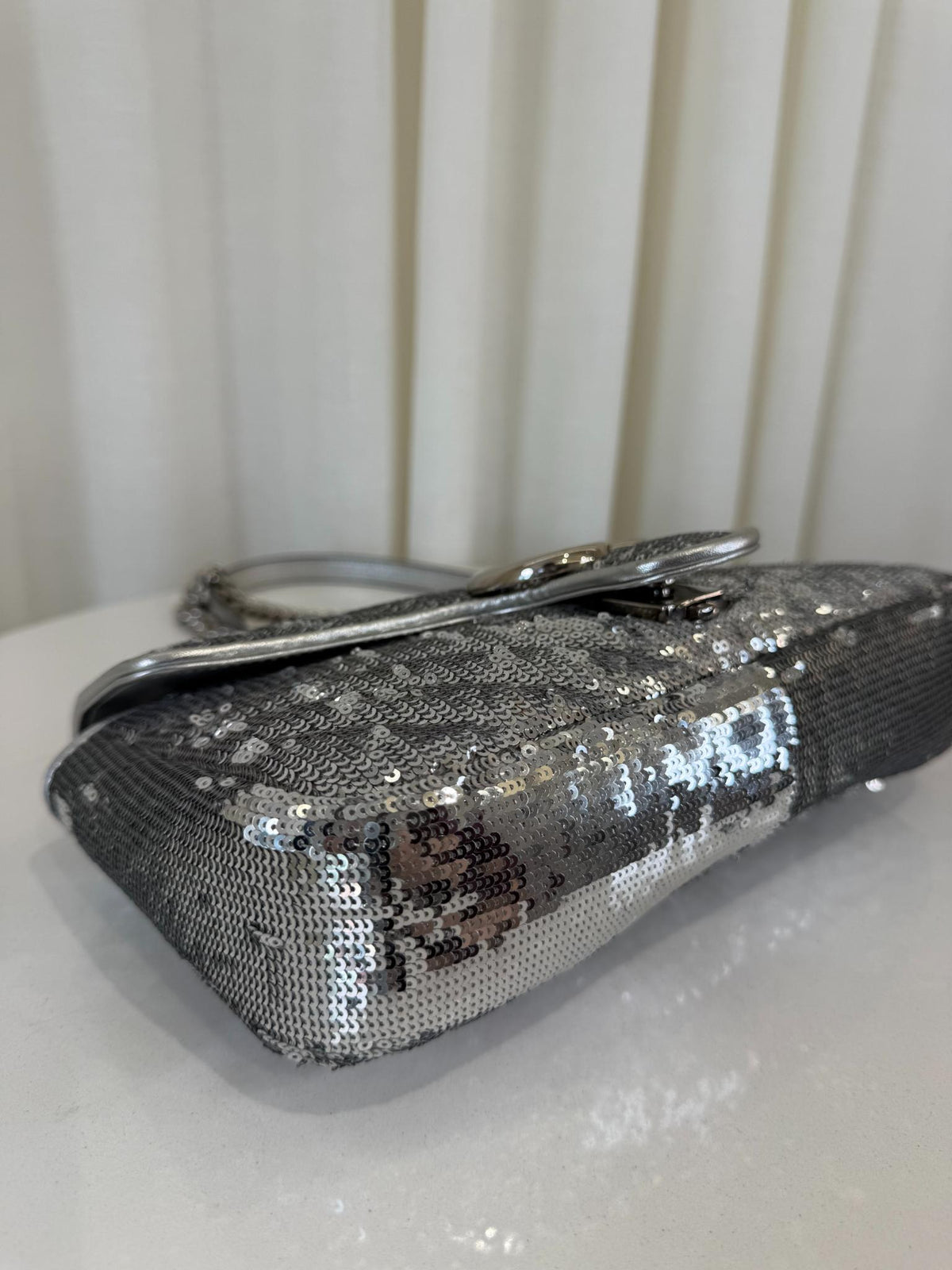 Gucci GG Marmont Sequin Matelassé Silver Shoulder Bag