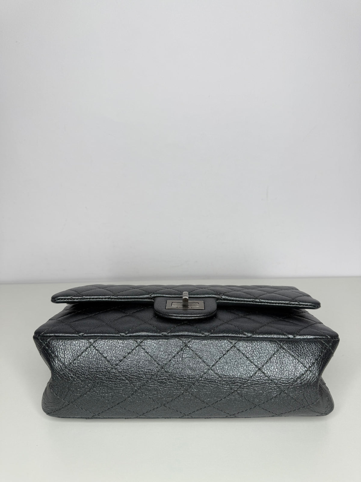 Chanel 2.55 Grey Metallic Charcoal Quilted Calfskin 225 Double Flap Bag