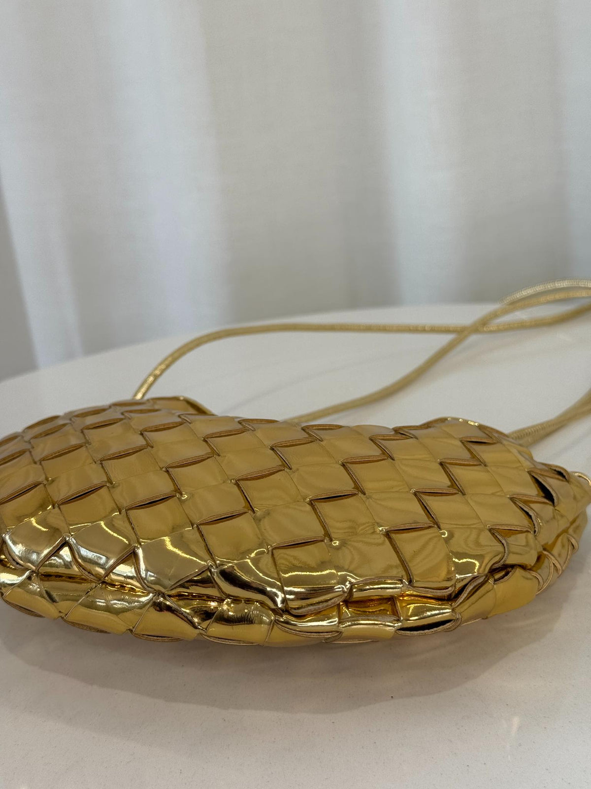 Bottega Veneta Mirror Laminated Nappa Intrecciato Mini Sardine Bag Gold