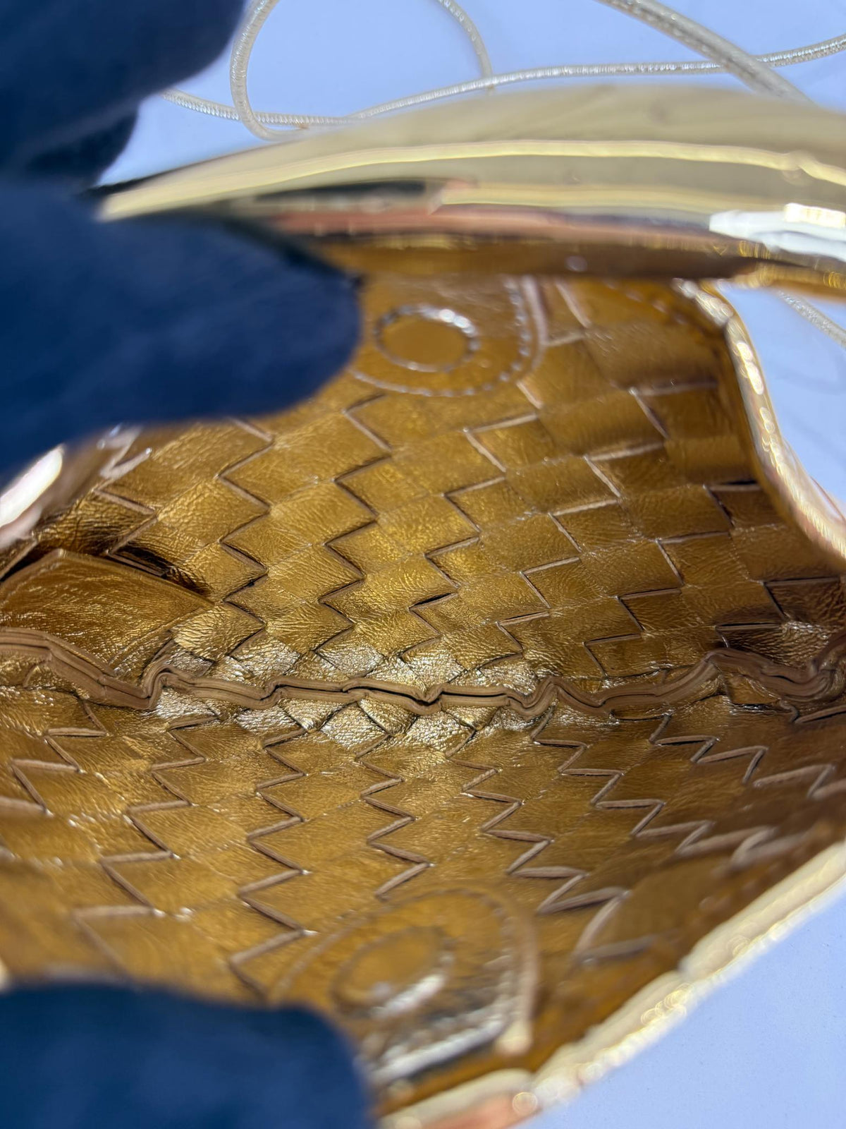 Bottega Veneta Mirror Laminated Nappa Intrecciato Mini Sardine Bag Gold