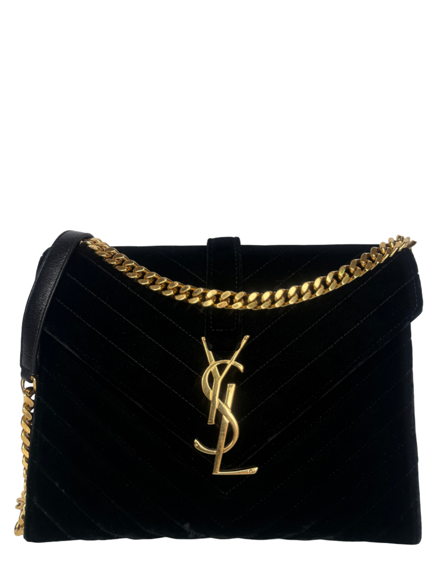Saint Laurent Black Velvet Matelasse Medium Envelope Shoulder Bag