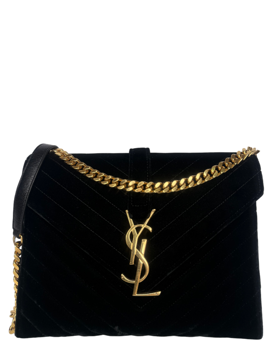 Saint Laurent Black Velvet Matelasse Medium Envelope Shoulder Bag