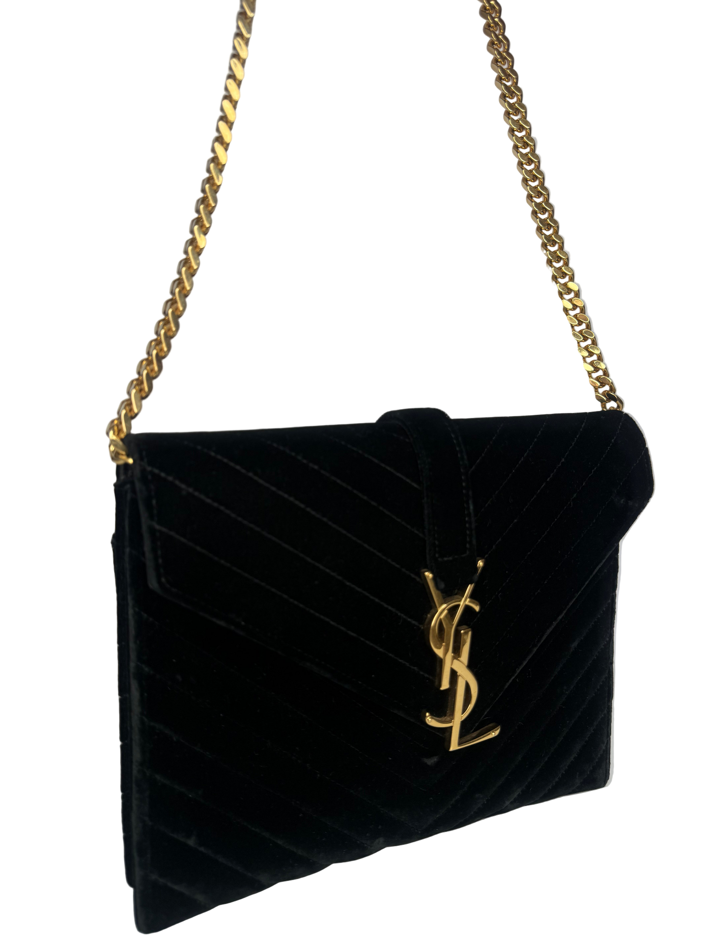 Saint Laurent Black Velvet Matelasse Medium Envelope Shoulder Bag