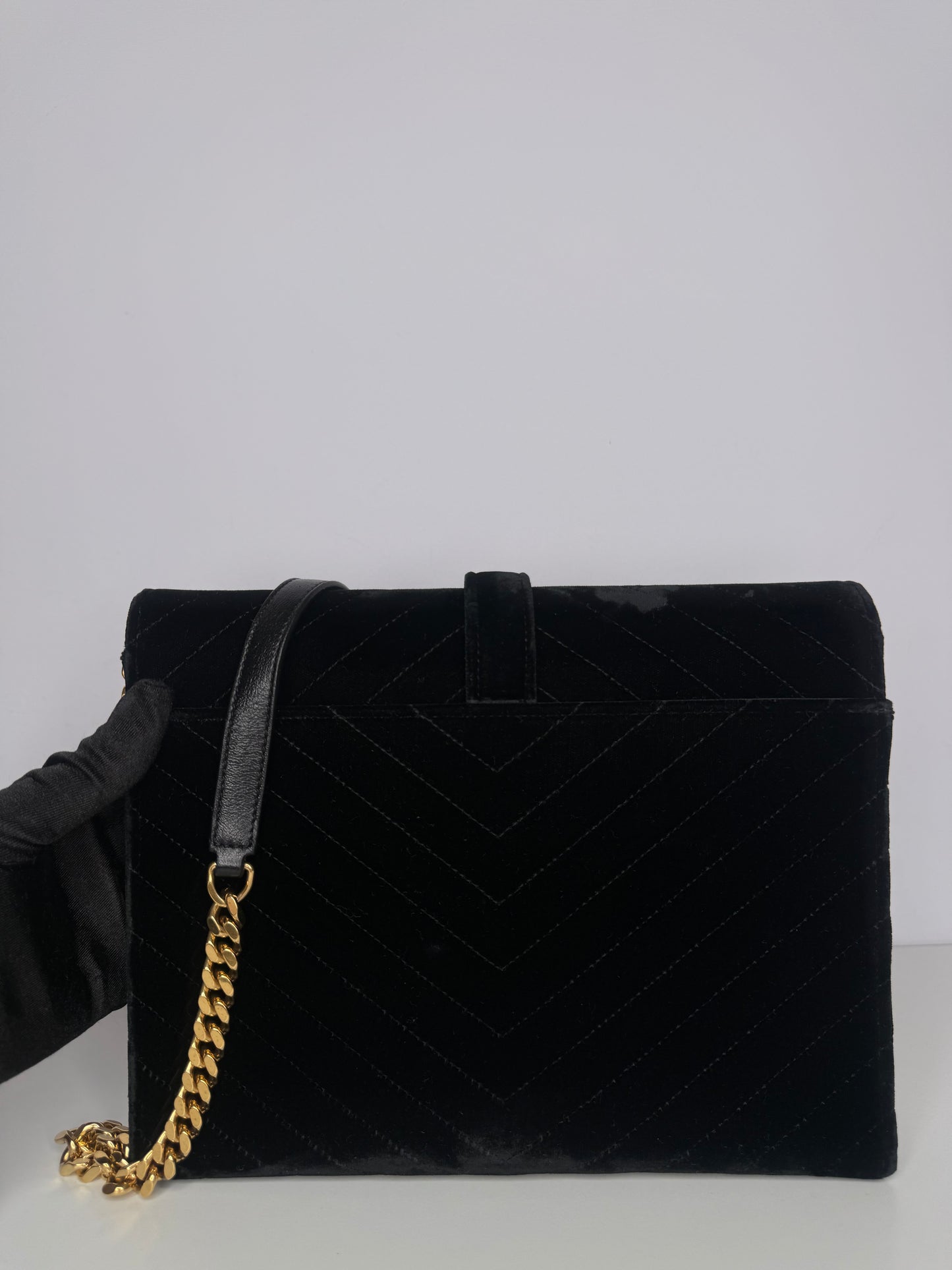 Saint Laurent Black Velvet Matelasse Medium Envelope Shoulder Bag