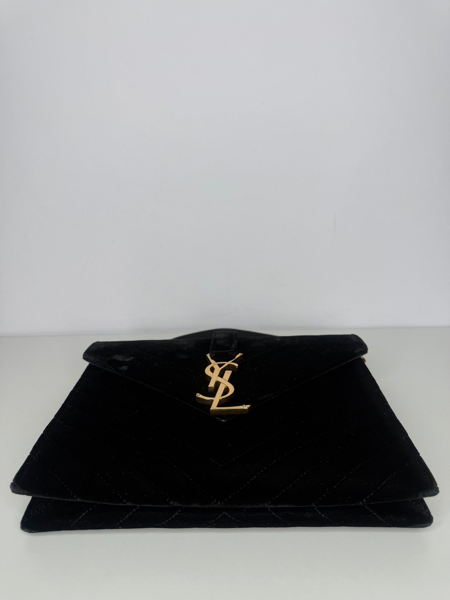 Saint Laurent Black Velvet Matelasse Medium Envelope Shoulder Bag