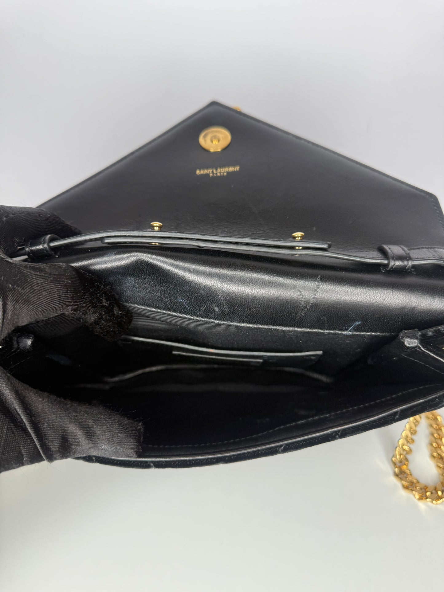 Saint Laurent Black Velvet Matelasse Medium Envelope Shoulder Bag