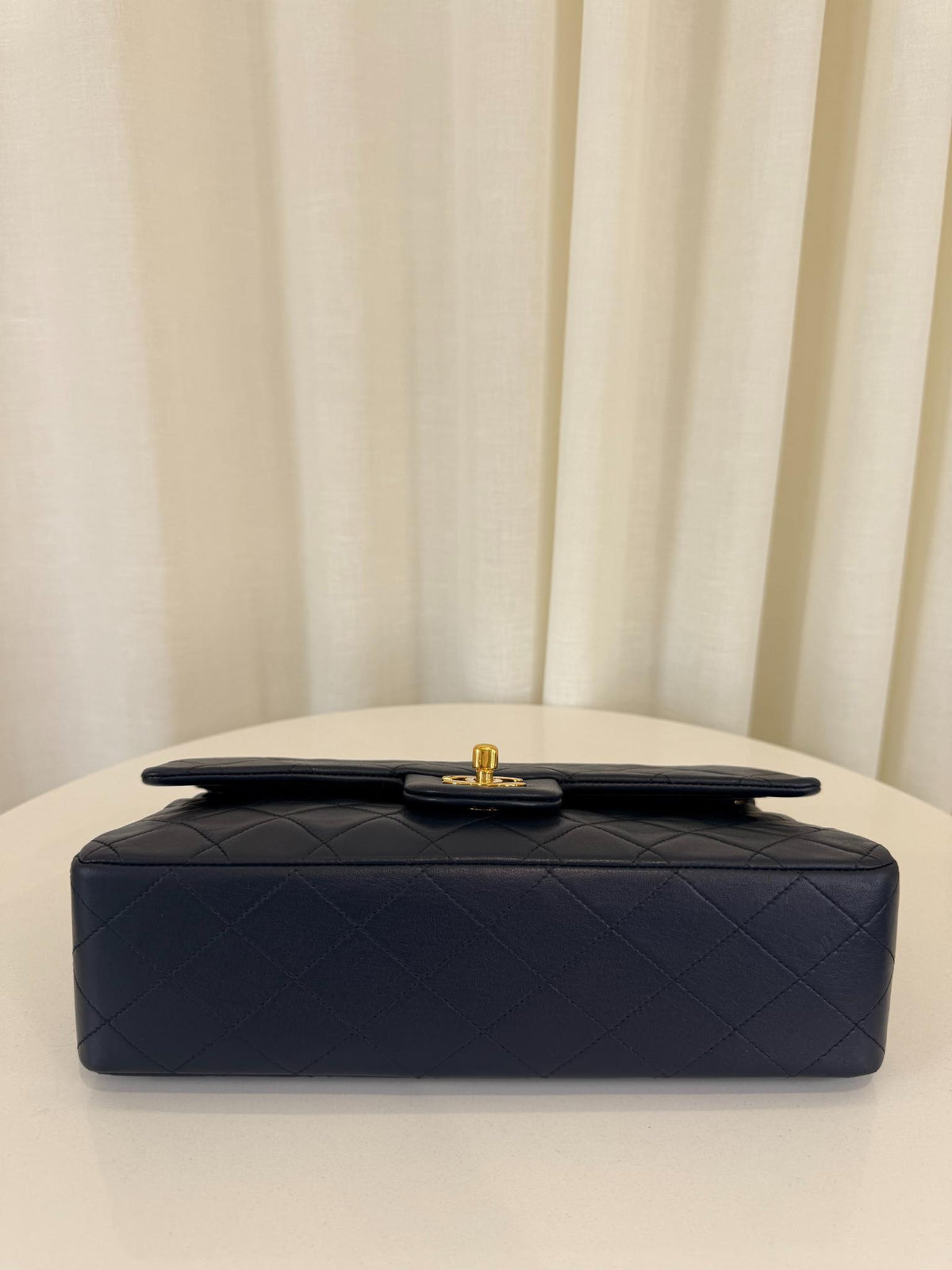 Chanel Vintage Classic Medium Navy Blue Lambskin Double Flap Bag