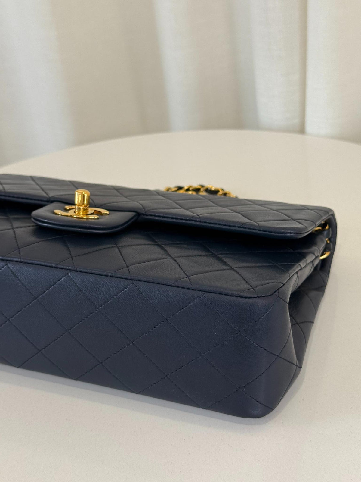 Chanel Vintage Classic Medium Navy Blue Lambskin Double Flap Bag