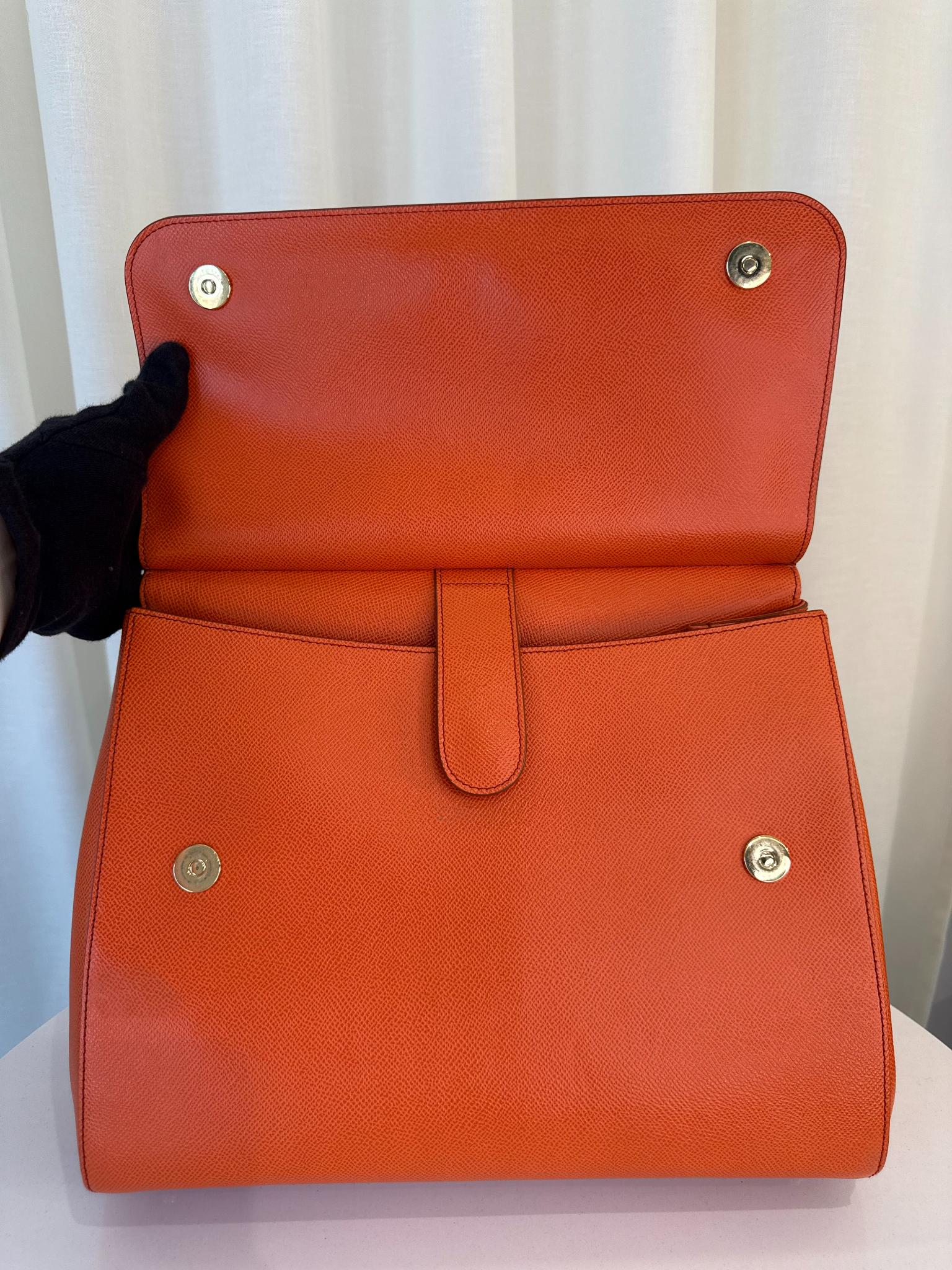 Dolce Gabbana Large Sicily Orange Dauphine Calfskin Top Handle Bag