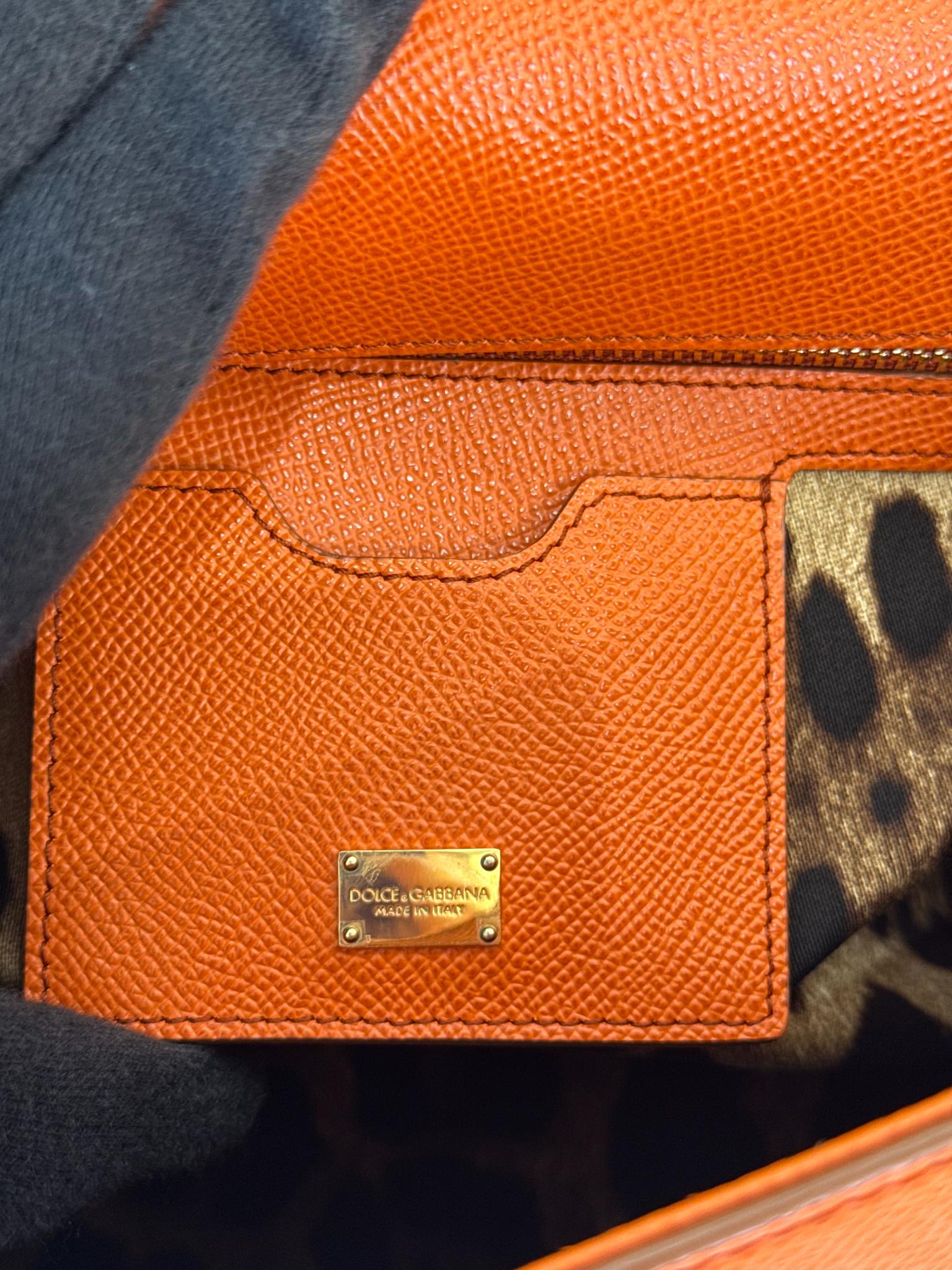 Dolce Gabbana Large Sicily Orange Dauphine Calfskin Top Handle Bag