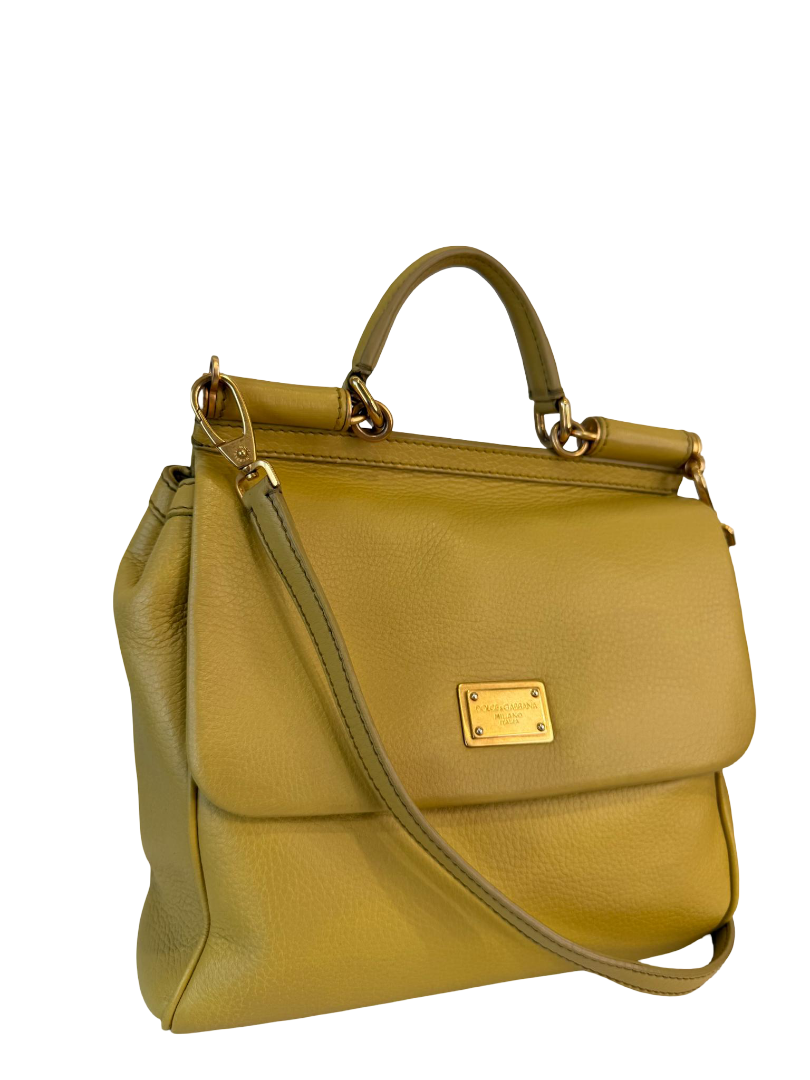 Dolce Gabbana Medium Sicily Yellow Leather Top Handle Bag