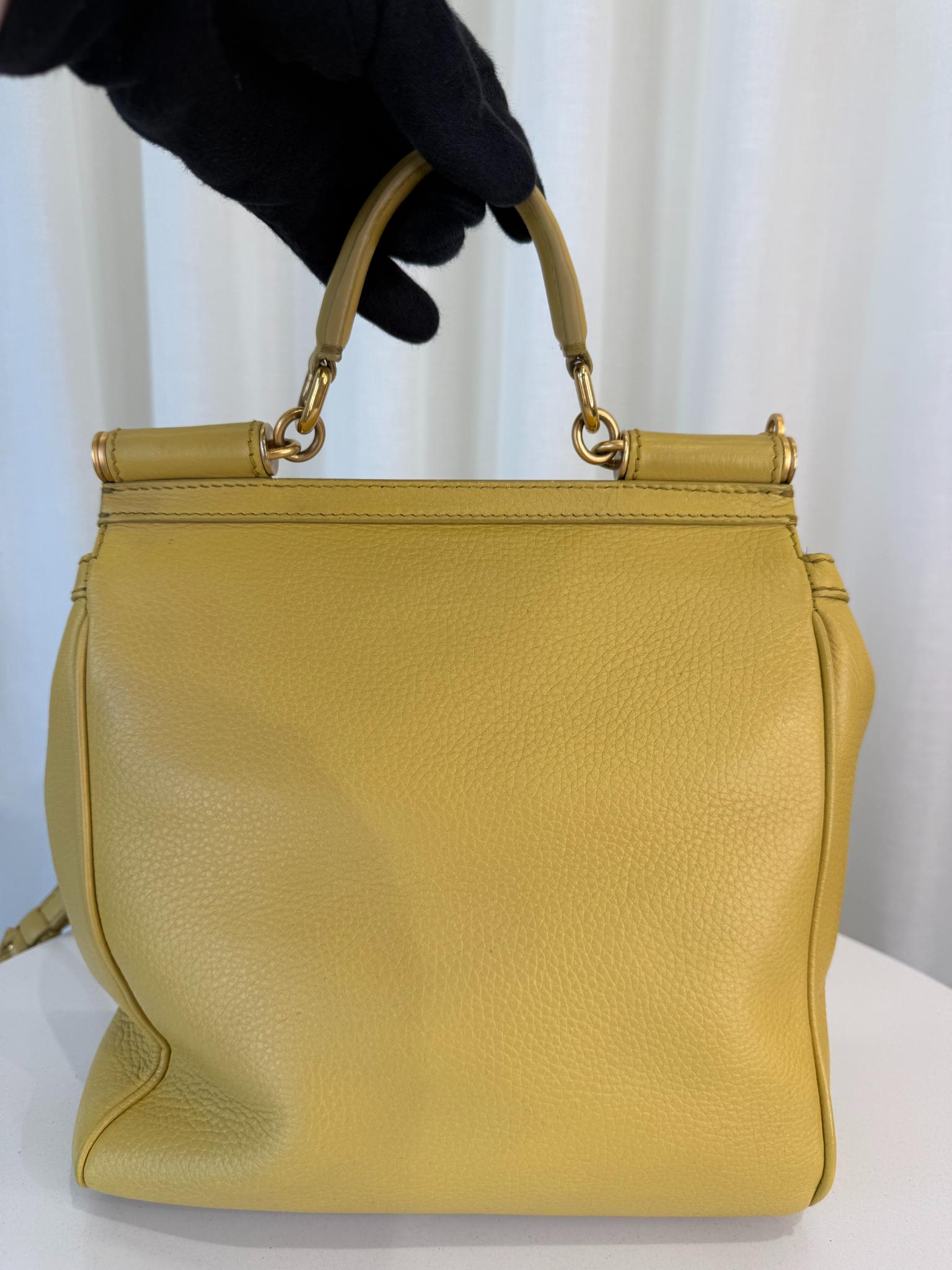 Dolce Gabbana Medium Sicily Yellow Leather Top Handle Bag