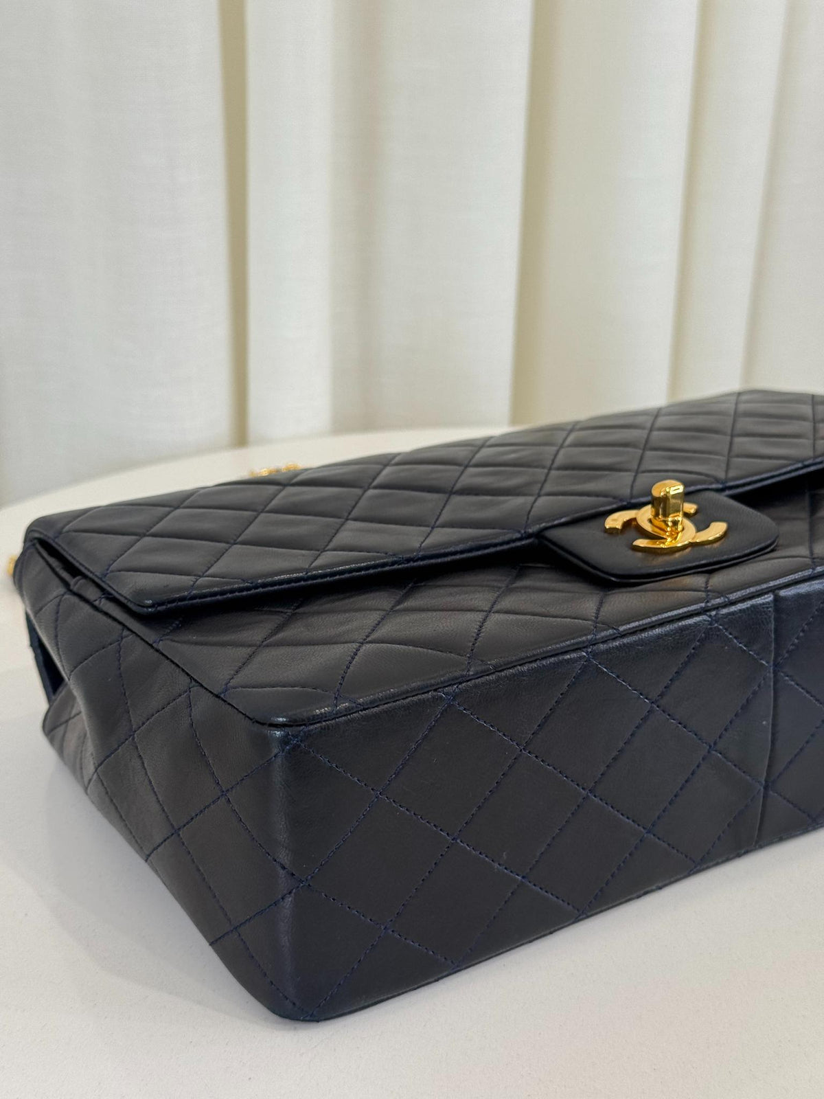 Chanel Jumbo Navy Blue Quilted Lambskin Leather Single Flap Bag