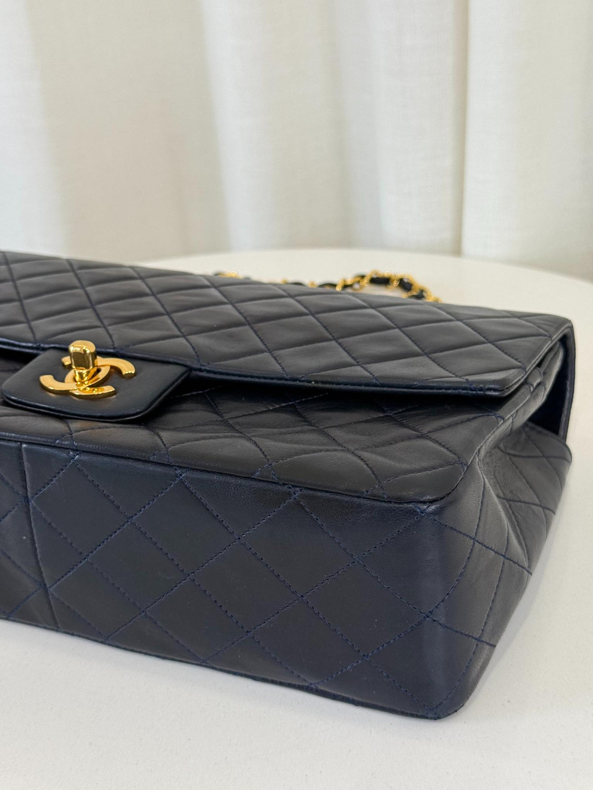 Chanel Jumbo Navy Blue Quilted Lambskin Leather Single Flap Bag