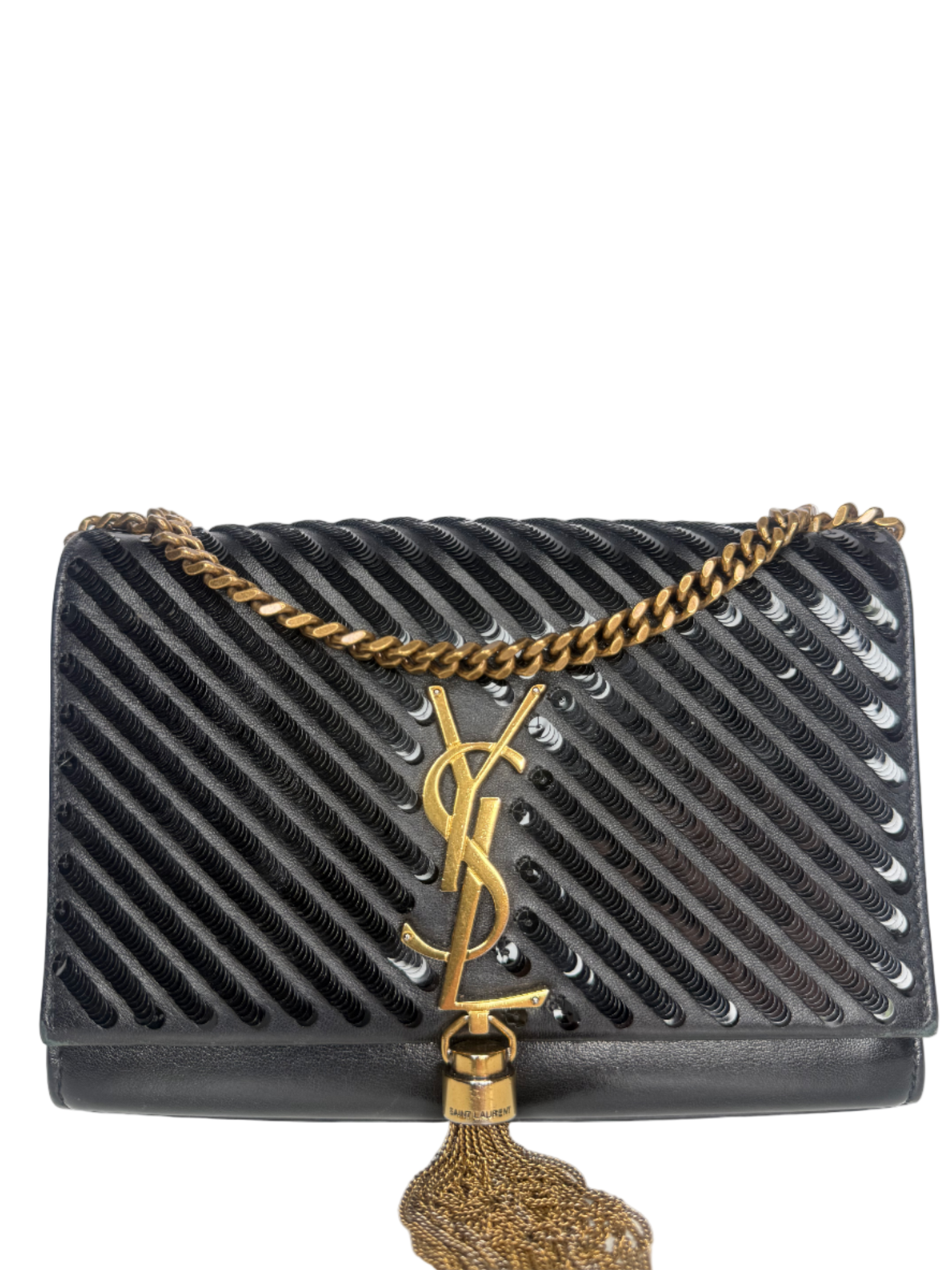 Saint Laurent Medium Kate Diagonal Sequin Tassel Black Bag