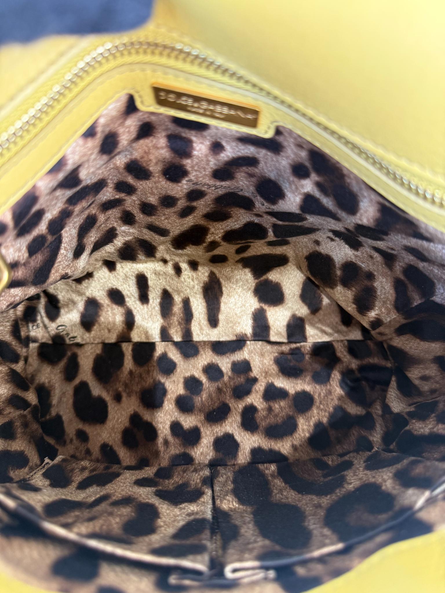 Dolce Gabbana Medium Sicily Yellow Leather Top Handle Bag
