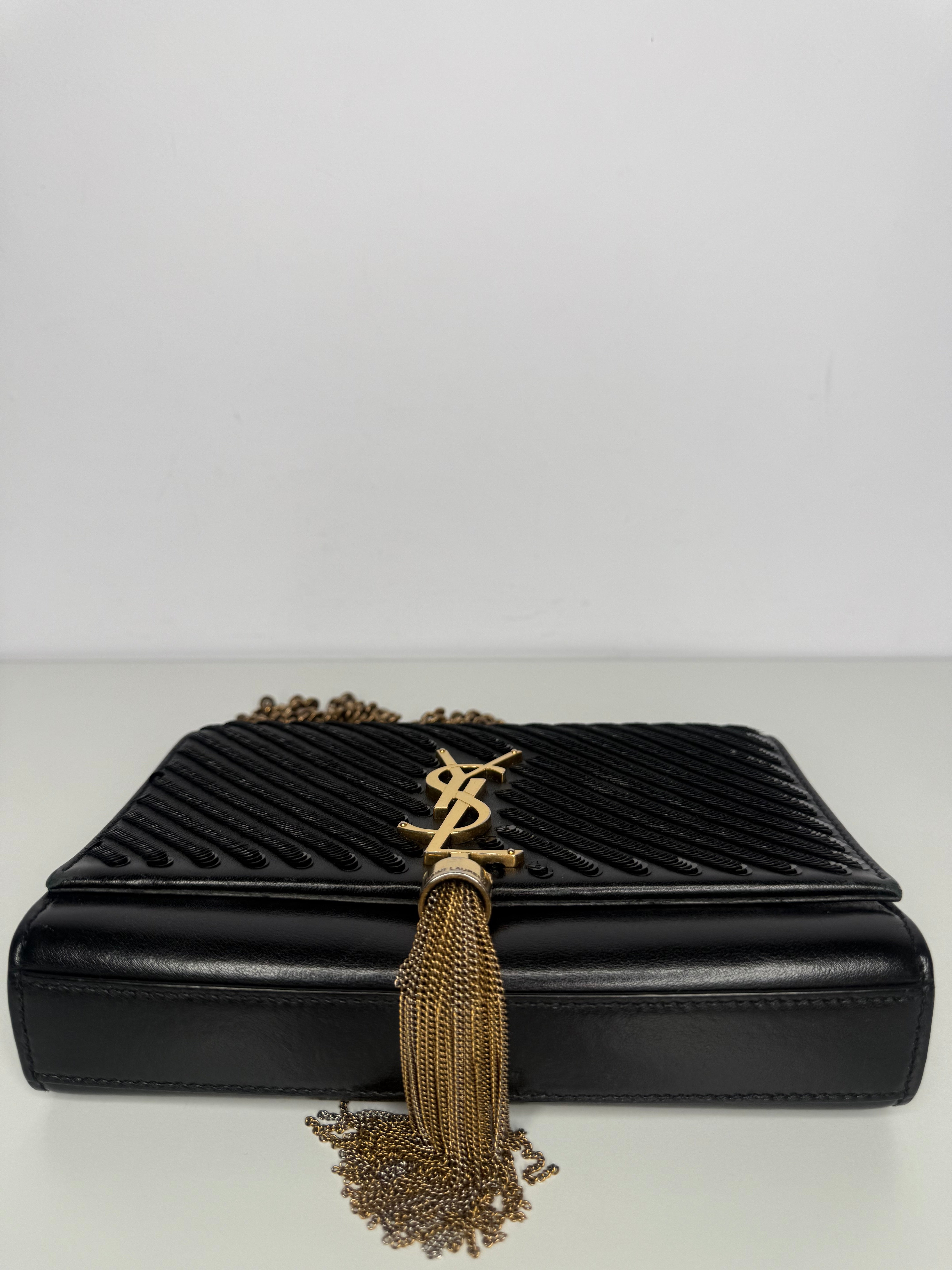 Saint Laurent Medium Kate Diagonal Sequin Tassel Black Bag