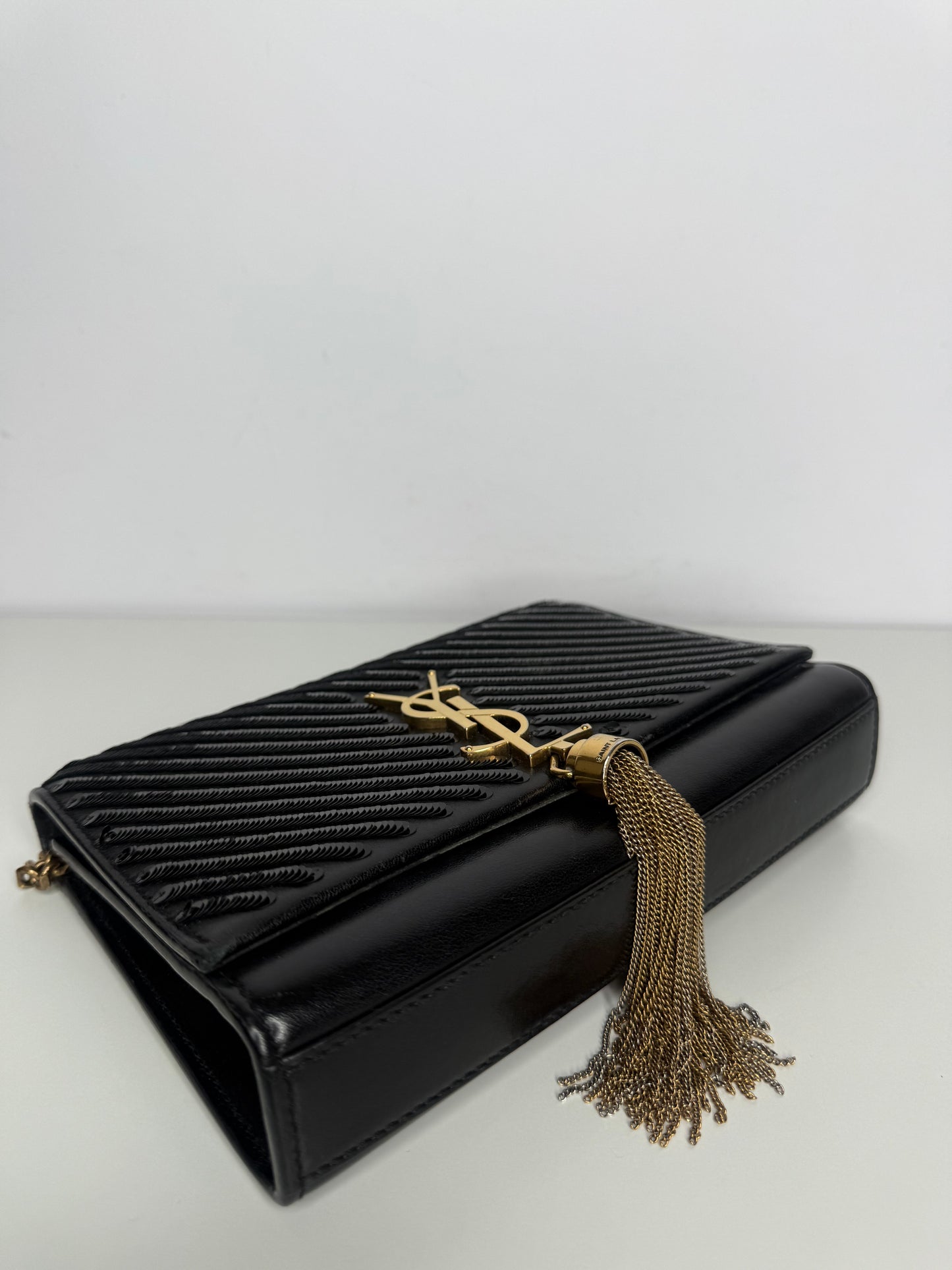 Saint Laurent Medium Kate Diagonal Sequin Tassel Black Bag