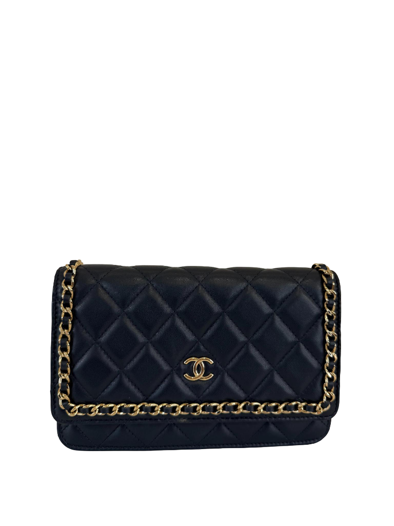 Chanel Chain Around Navy Blue Lambskin Quilted Wallet on Chain