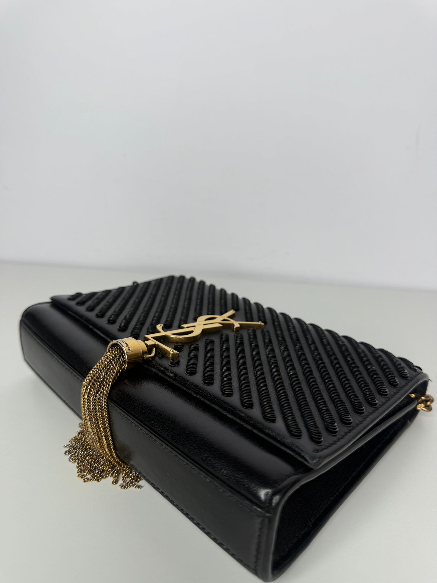 Saint Laurent Medium Kate Diagonal Sequin Tassel Black Bag