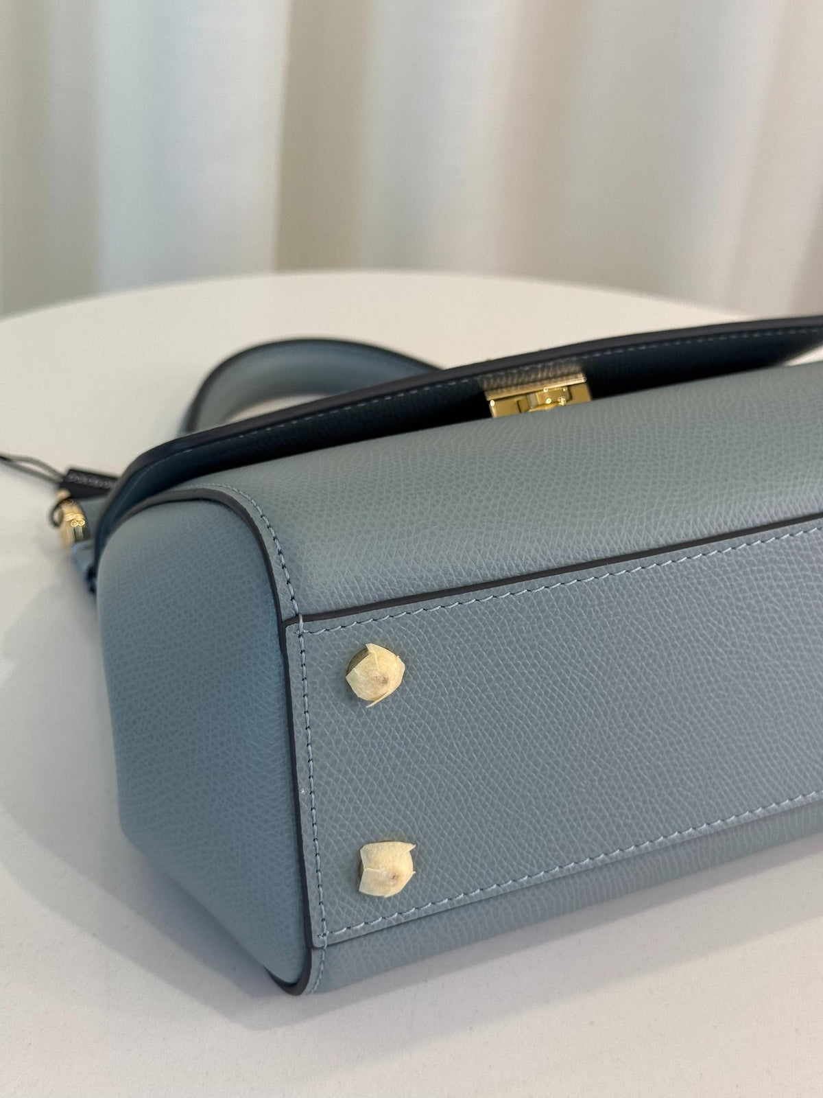 Dolce Gabbana Small Sicily Blue Dauphine Leather Top Handle Bag