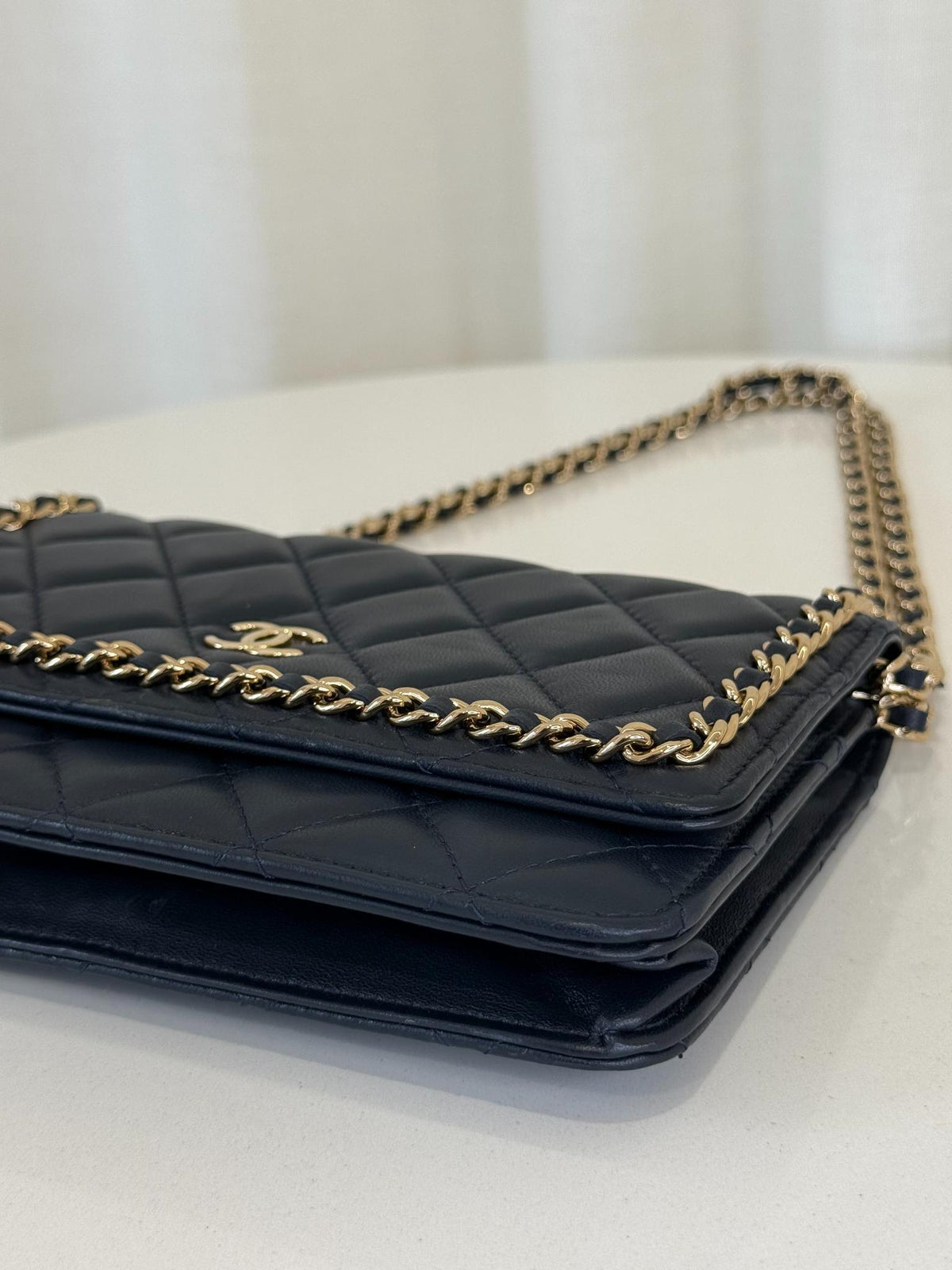 Chanel Chain Around Navy Blue Lambskin Quilted Wallet on Chain