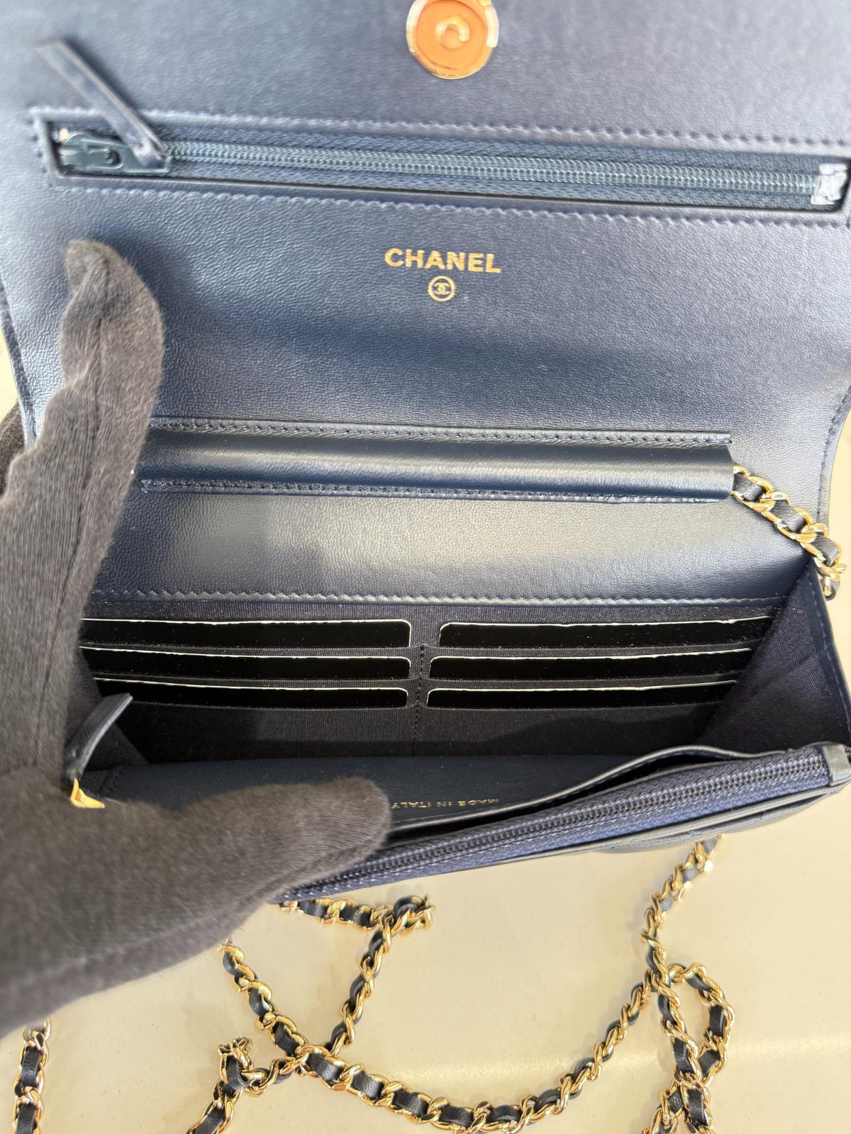 Chanel Chain Around Navy Blue Lambskin Quilted Wallet on Chain