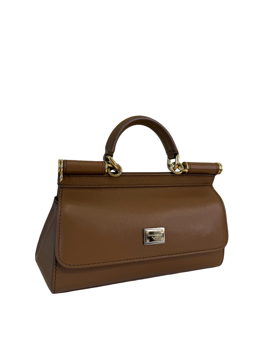 Dolce Gabbana Mini Sicily Brown Calfskin Leather Top Handle Bag