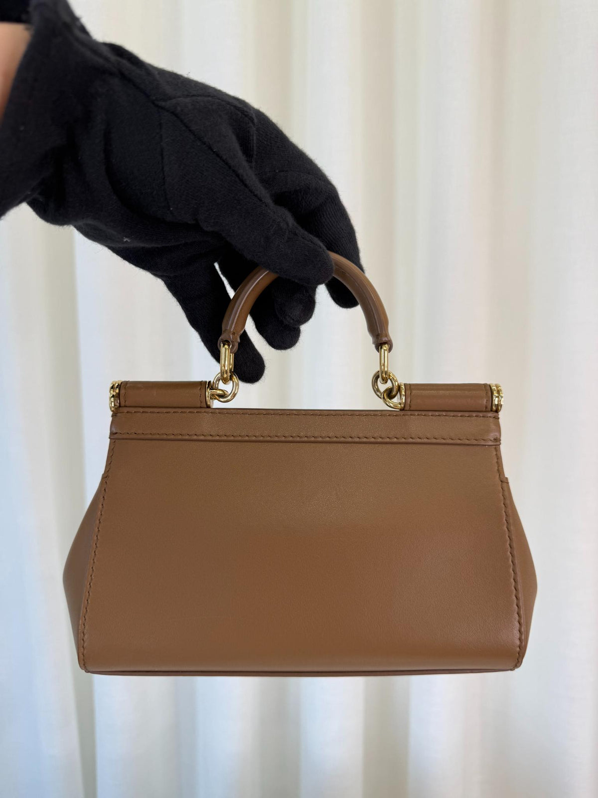 Dolce Gabbana Mini Sicily Brown Calfskin Leather Top Handle Bag
