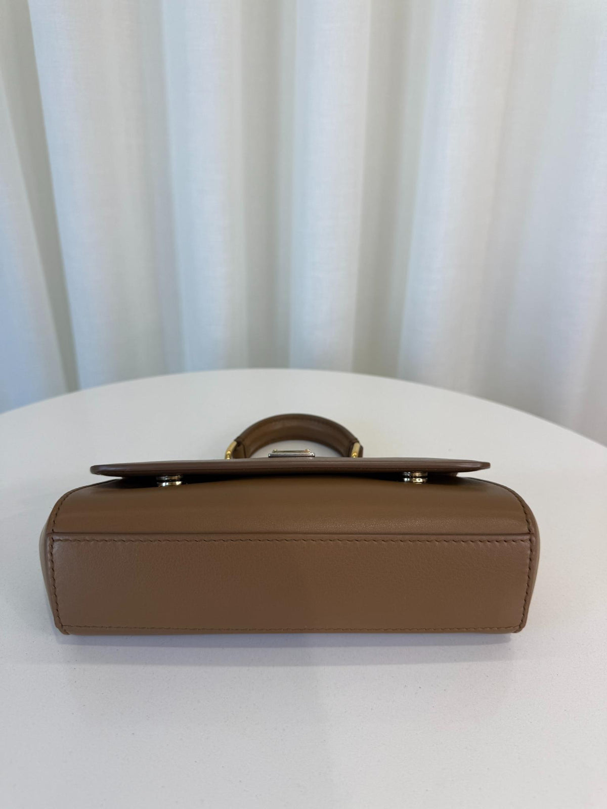 Dolce Gabbana Mini Sicily Brown Calfskin Leather Top Handle Bag