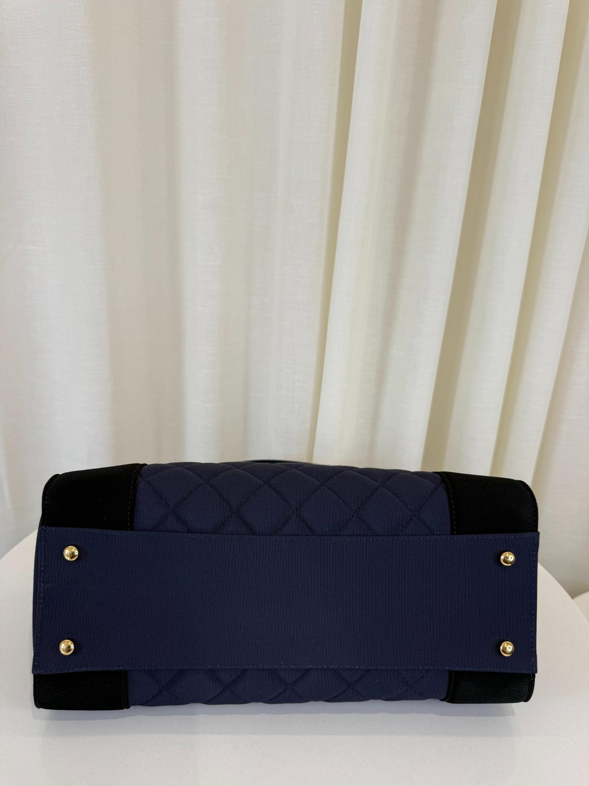 Chanel Canvas/Satin Quilted Leather Mademoiselle Vintage Shopping Tote Bag