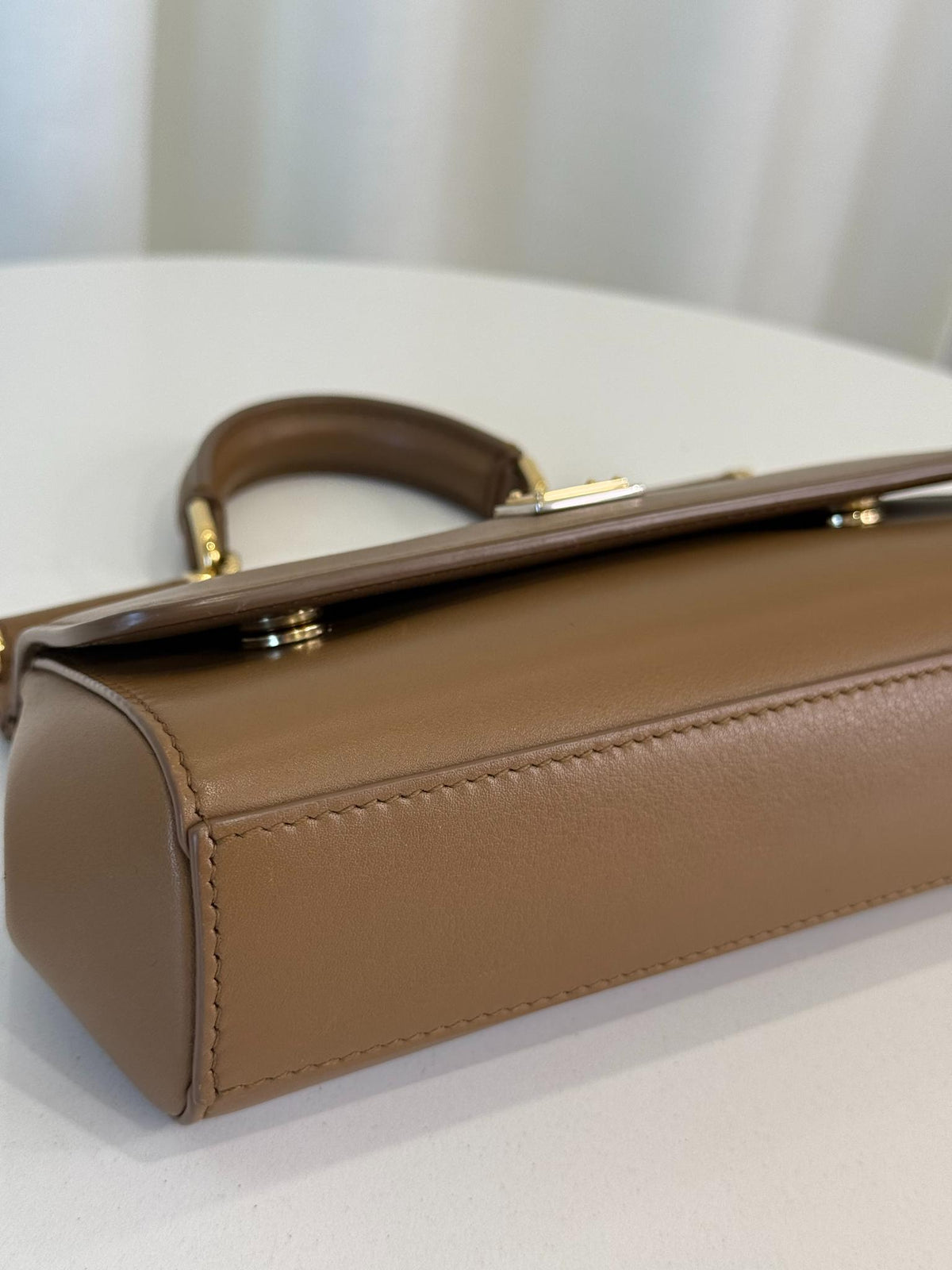 Dolce Gabbana Mini Sicily Brown Calfskin Leather Top Handle Bag