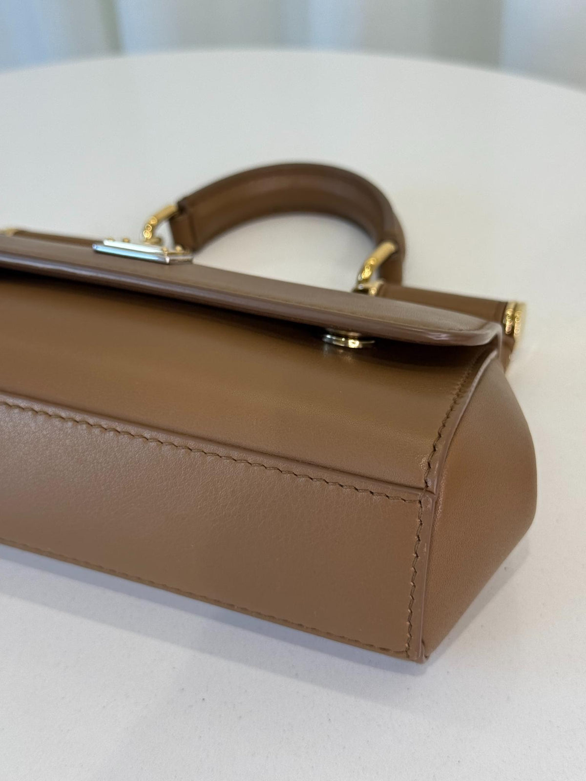 Dolce Gabbana Mini Sicily Brown Calfskin Leather Top Handle Bag