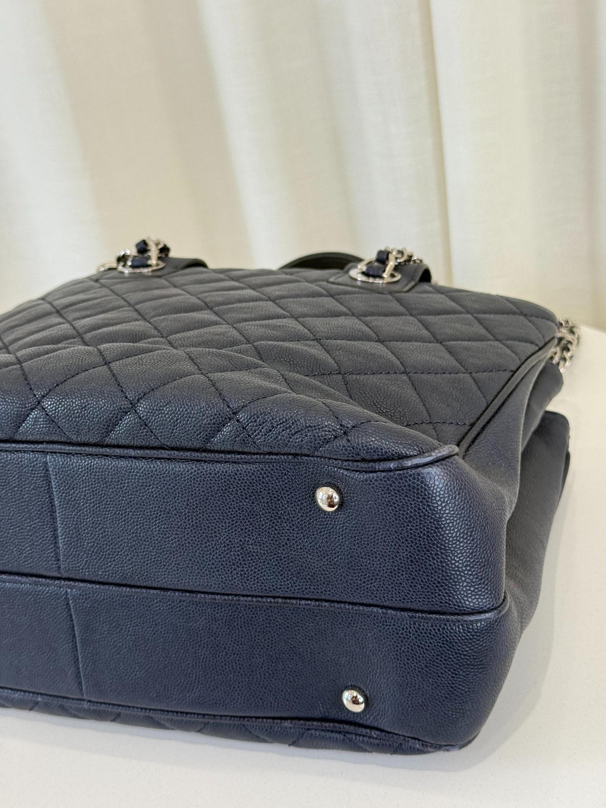 Chanel Urban Companion Navy Blue Quilted Caviar Leather Tote Bag