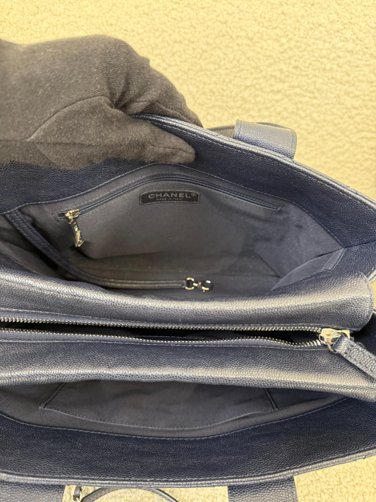 Chanel Urban Companion Navy Blue Quilted Caviar Leather Tote Bag
