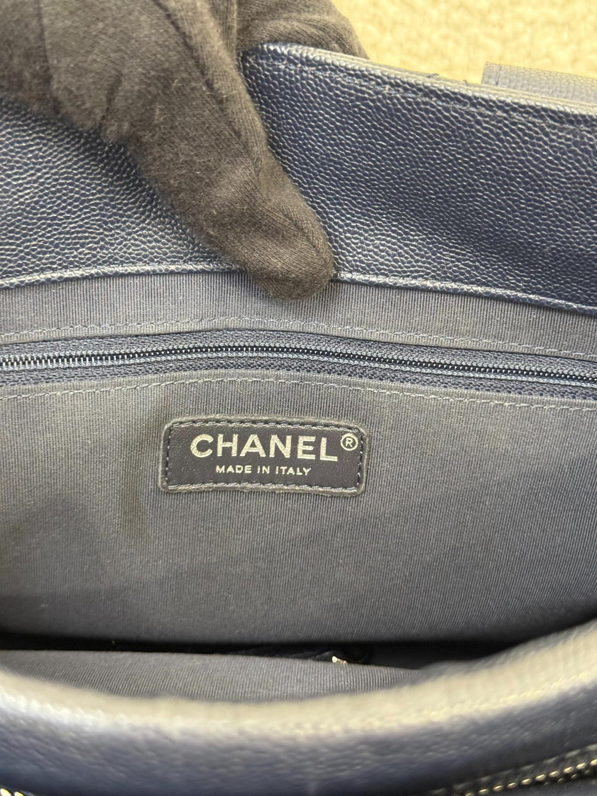 Chanel Urban Companion Navy Blue Quilted Caviar Leather Tote Bag