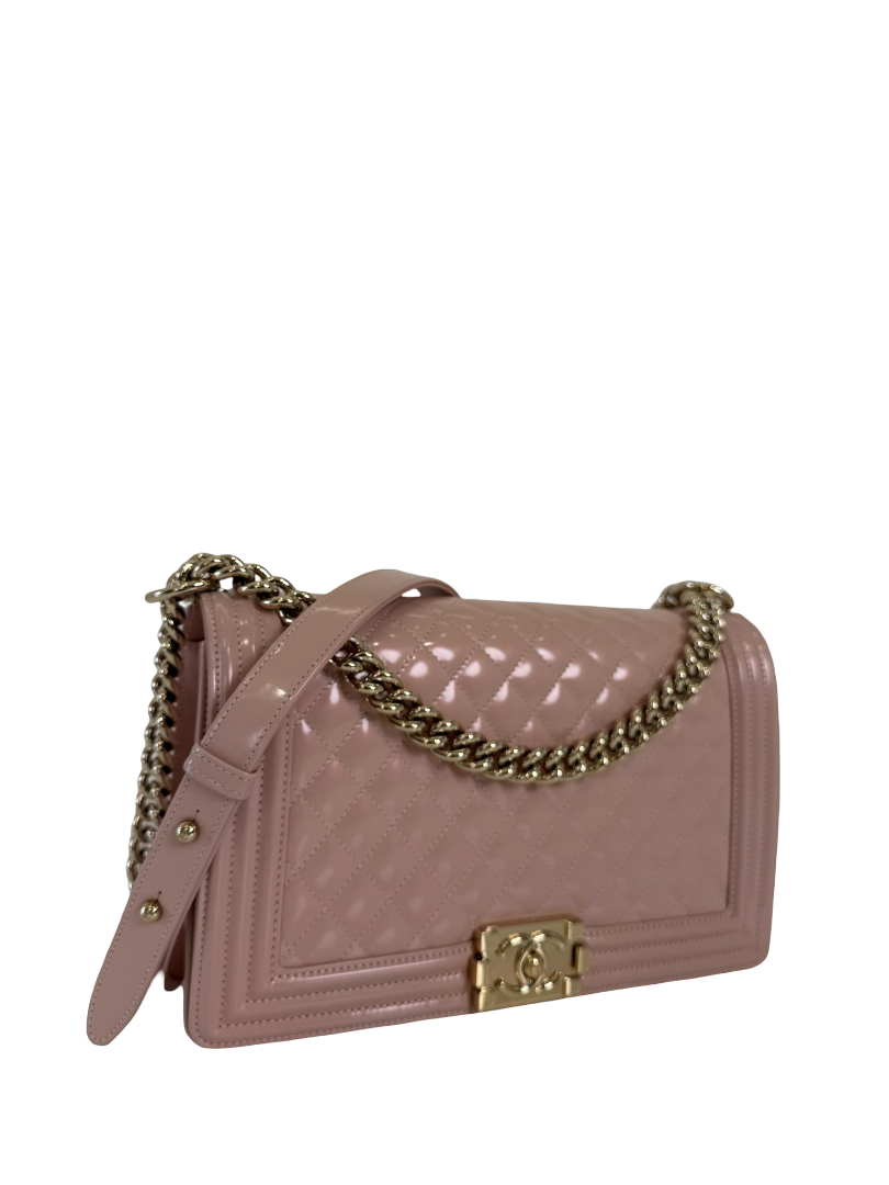 Chanel New Medium Boy Pink Iridescent Calfskin Shoulder Bag