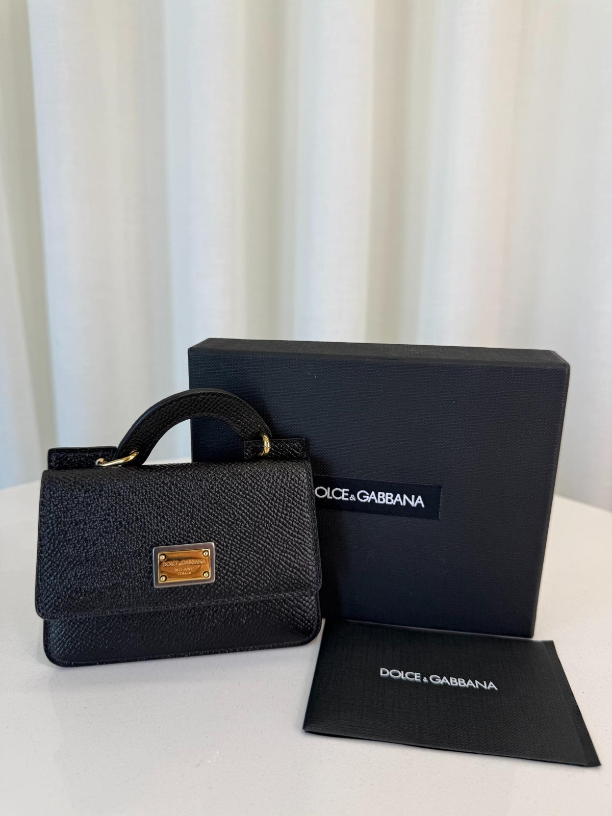 Dolce Gabbana Black Dauphine Calfskin Card Holder