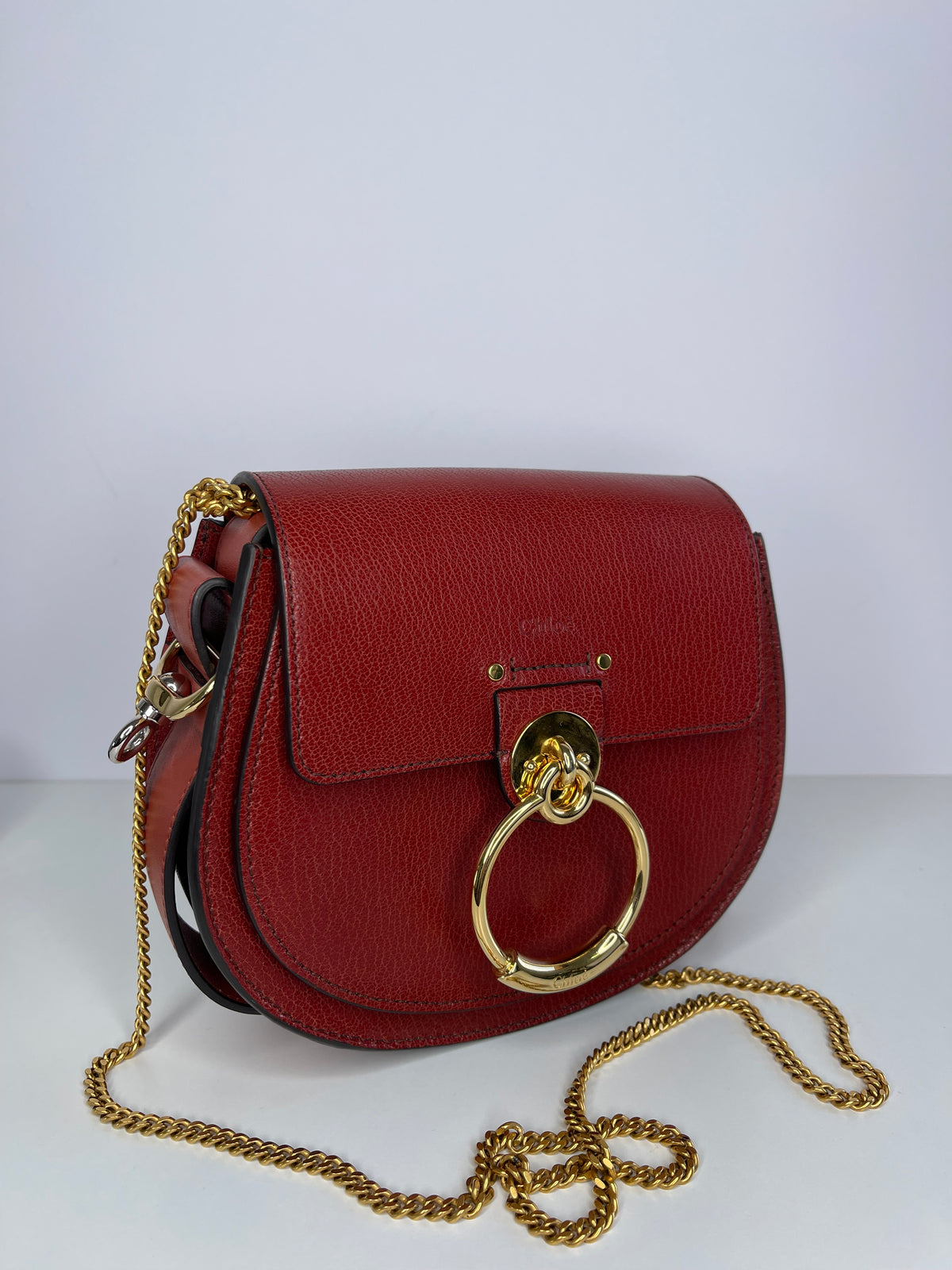 Chloe Red Brown Leather Small Tess Shoulder Bag