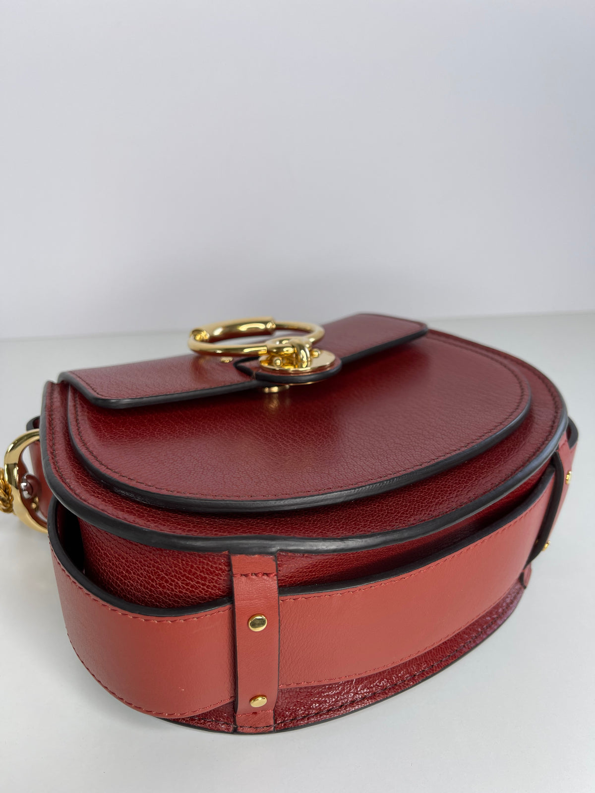 Chloe Red Brown Leather Small Tess Shoulder Bag